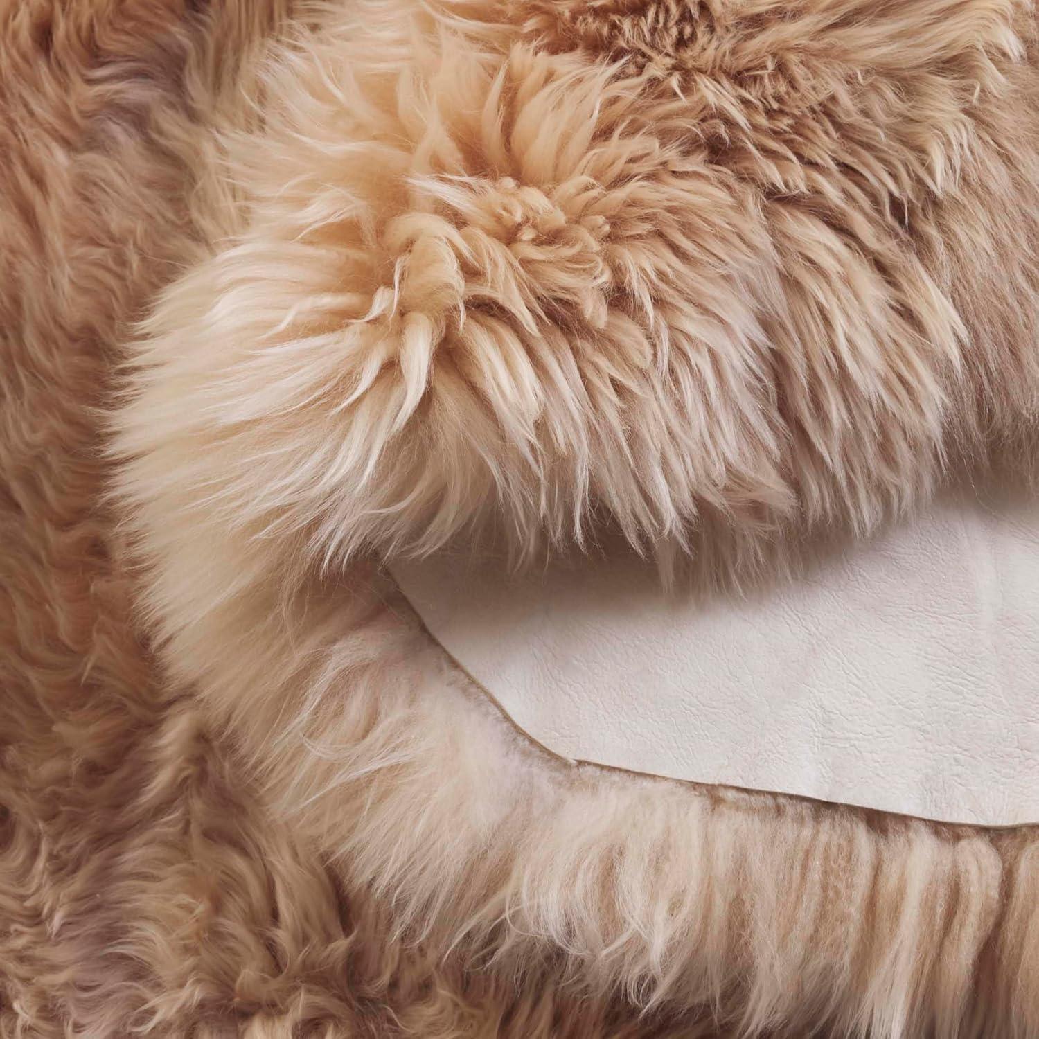 image:imageSAFAVIEH Sheep Skin Collection Accent Rug 3 x 5 Steel Blue Handmade Rustic Glam Genuine Pelt 34inch Thick Ideal for High Traffic Areas in Entryway Living Room Bedroom SHS121BNatural Beige
