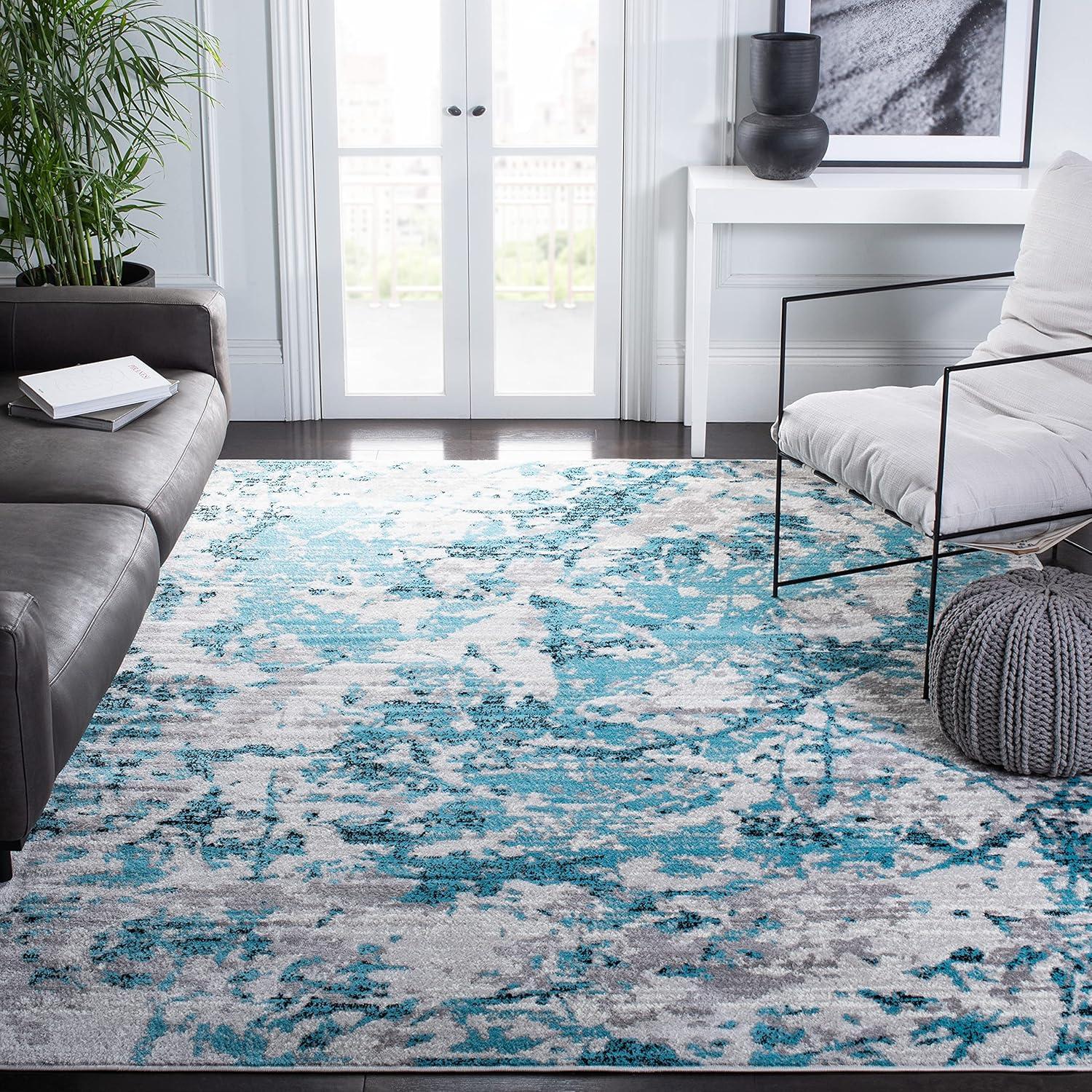 image:imageSAFAVIEH Skyler Collection 8 x 10 BlueIvory SKY186M Modern Abstract NonShedding Living Room Bedroom Dining Home Office Area RugBlueIvory