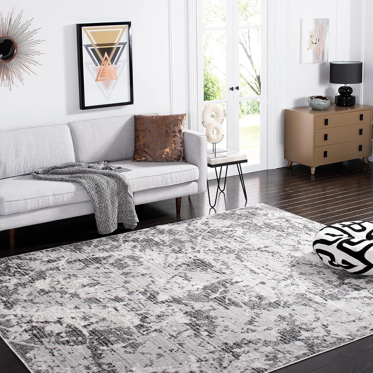 image:imageSAFAVIEH Skyler Collection 8 x 10 BlueIvory SKY186M Modern Abstract NonShedding Living Room Bedroom Dining Home Office Area RugCharcoalIvory