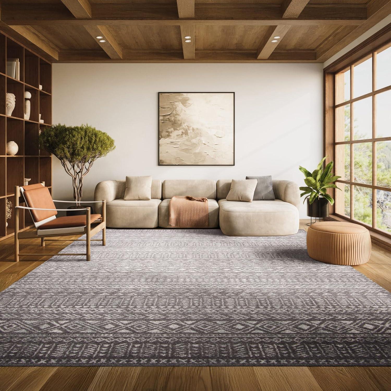 image:imageSAFAVIEH Tulum Collection Area Rug 53 x 76 Dark Grey amp Ivory Moroccan Boho Distressed Design NonShedding amp Easy to Clean Ideal for Living Room Bedroom Dining Space TUL263FDark GreyIvory