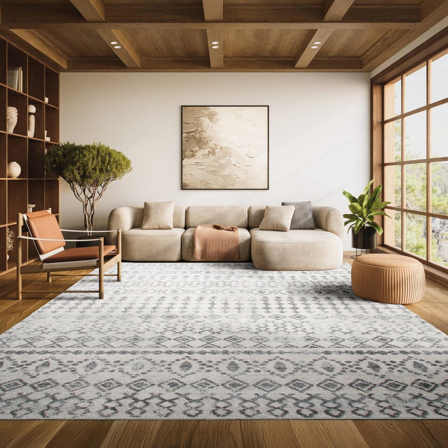 image:imageSAFAVIEH Tulum Collection Area Rug 53 x 76 Ivory amp Grey Moroccan Boho Distressed Design NonShedding amp Easy to Clean Ideal for Living Room Bedroom Dining Space TUL240AIvoryGrey