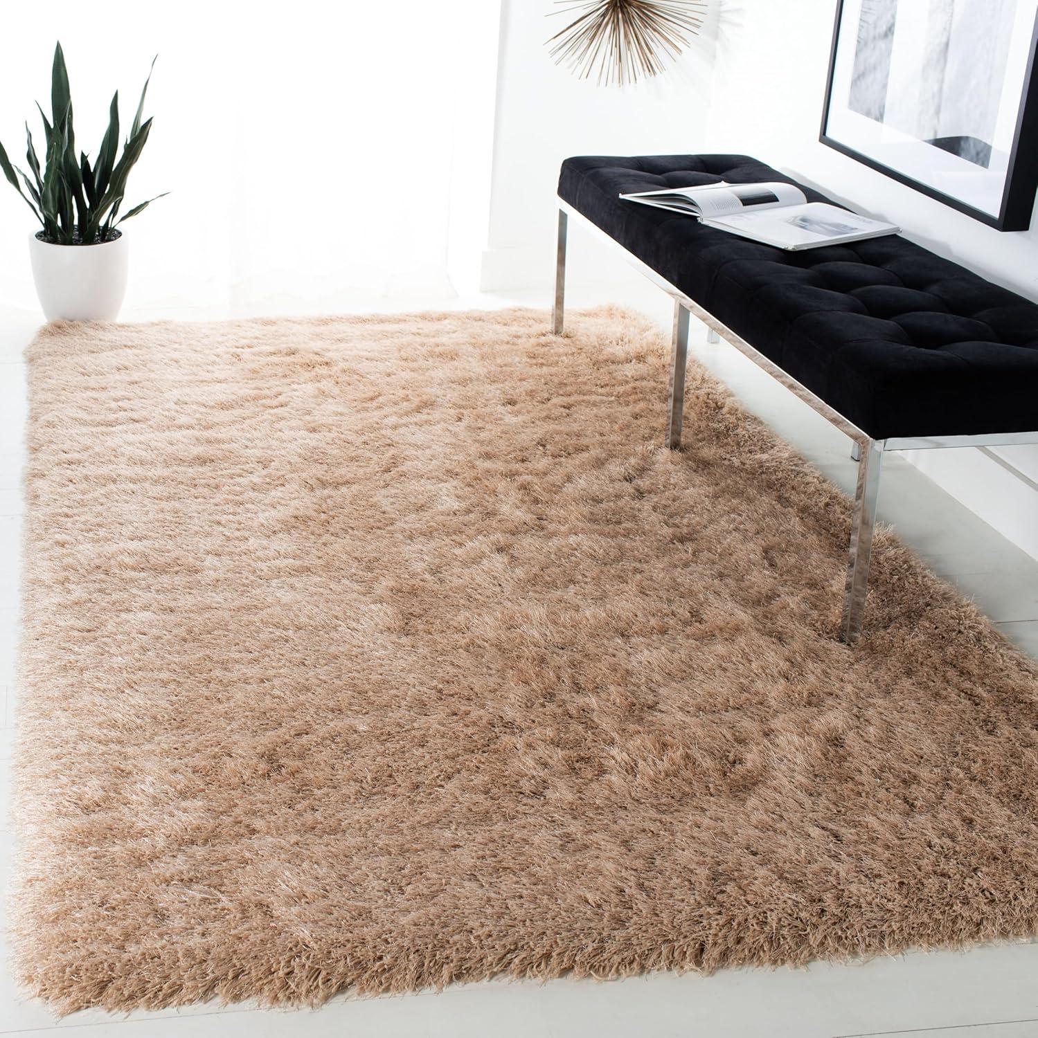 image:imageSAFAVIEH Venice Shag Collection Area Rug 5 x 7 Champagne Handmade Glam 3inch Thick Ideal for High Traffic Areas in Living Room Bedroom SG256CChampagne