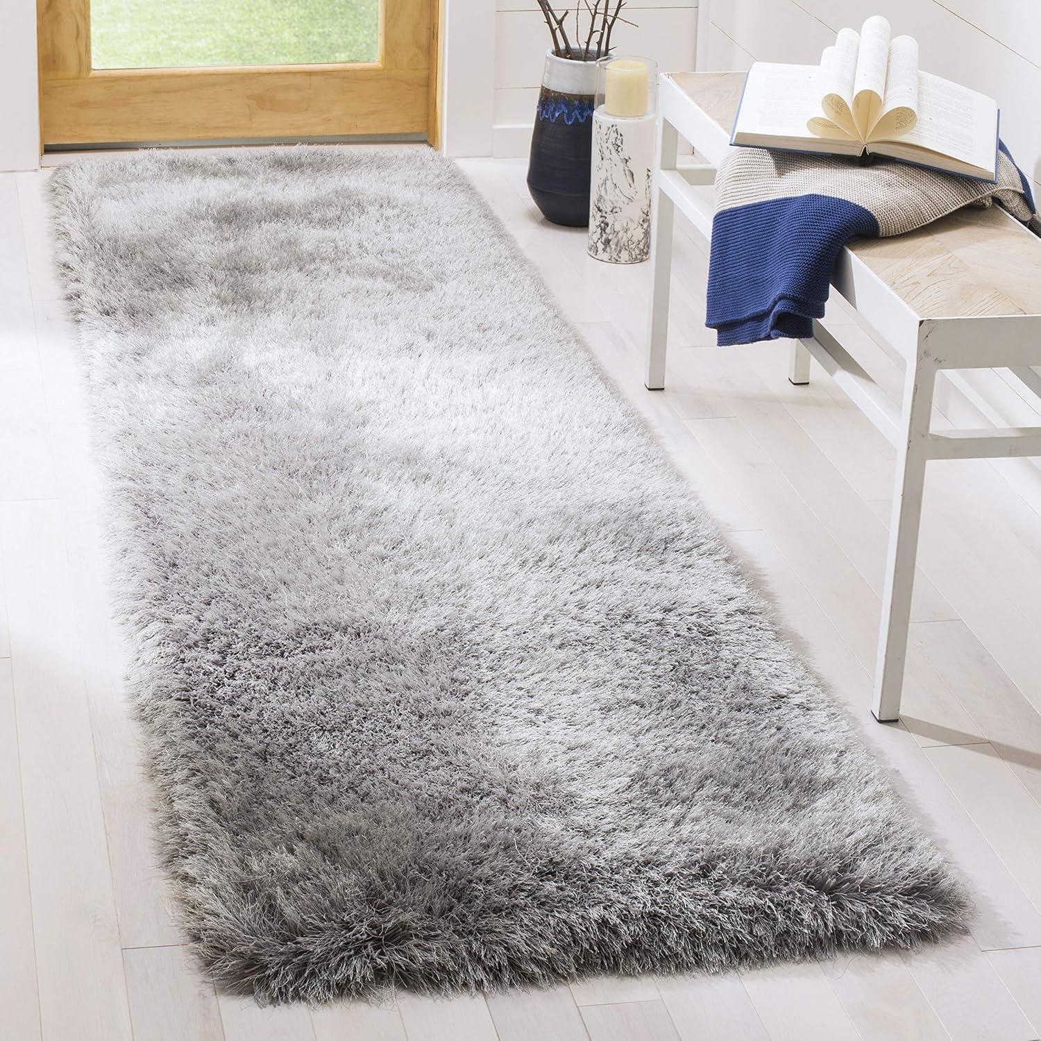 image:imageSAFAVIEH Venice Shag Collection Area Rug 5 x 7 Champagne Handmade Glam 3inch Thick Ideal for High Traffic Areas in Living Room Bedroom SG256CSilver