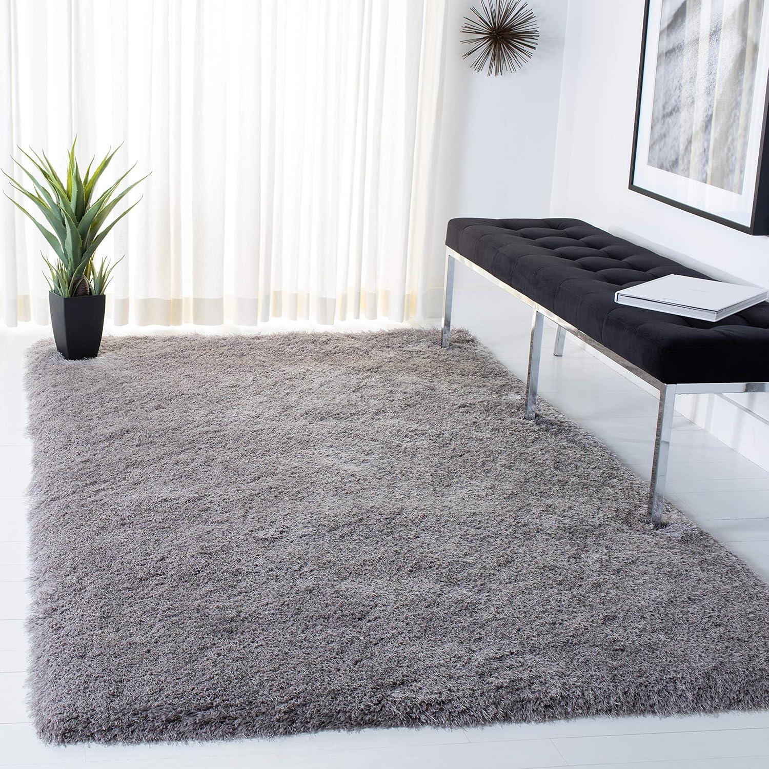 image:imageSAFAVIEH Venice Shag Collection Area Rug 5 x 7 Champagne Handmade Glam 3inch Thick Ideal for High Traffic Areas in Living Room Bedroom SG256CSilver