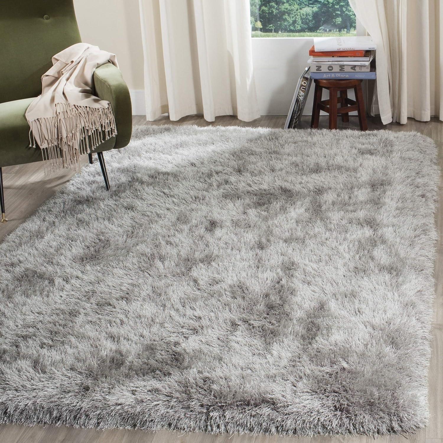 image:imageSAFAVIEH Venice Shag Collection Area Rug 5 x 7 Champagne Handmade Glam 3inch Thick Ideal for High Traffic Areas in Living Room Bedroom SG256CSilver