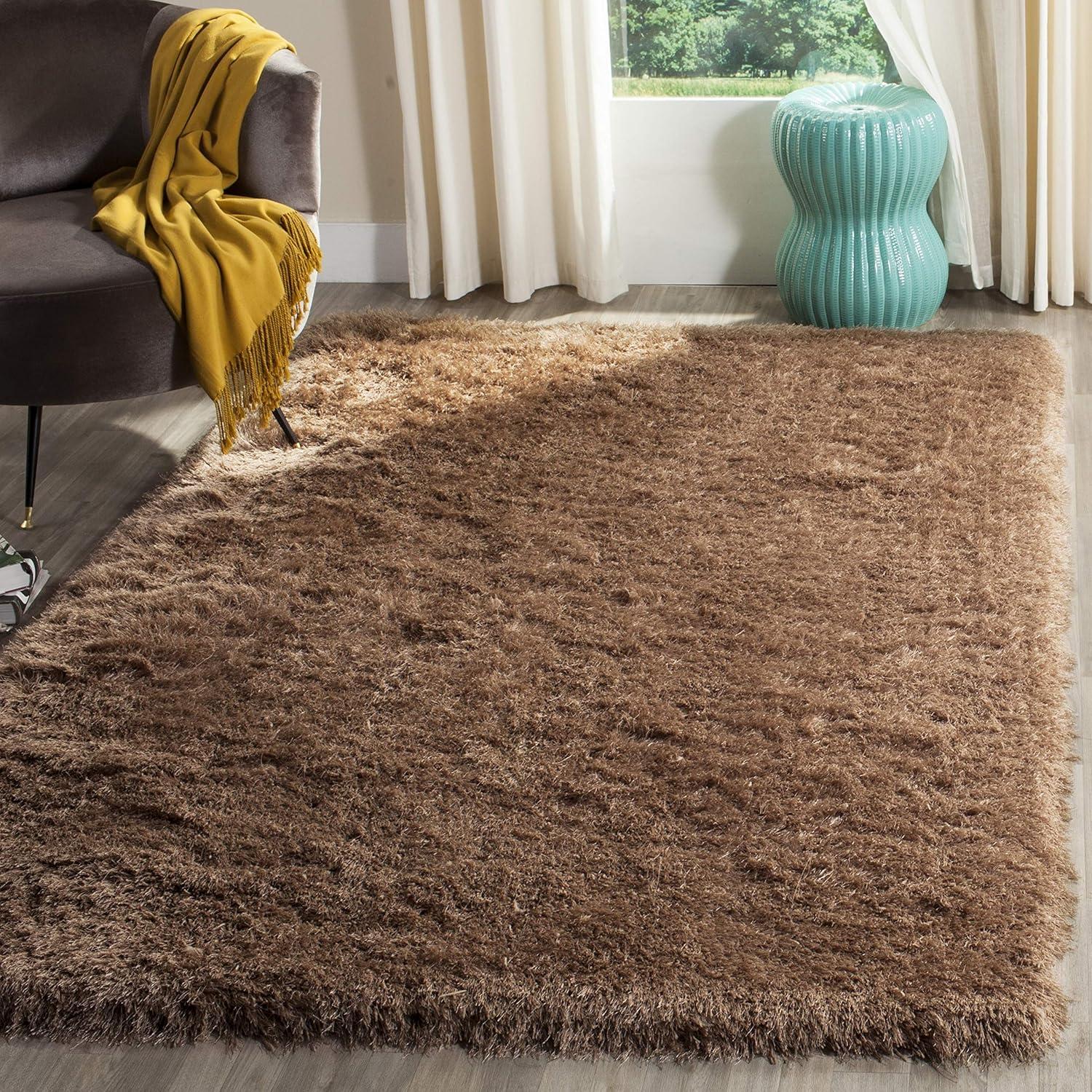 image:imageSAFAVIEH Venice Shag Collection Area Rug 5 x 7 Champagne Handmade Glam 3inch Thick Ideal for High Traffic Areas in Living Room Bedroom SG256CTaupe