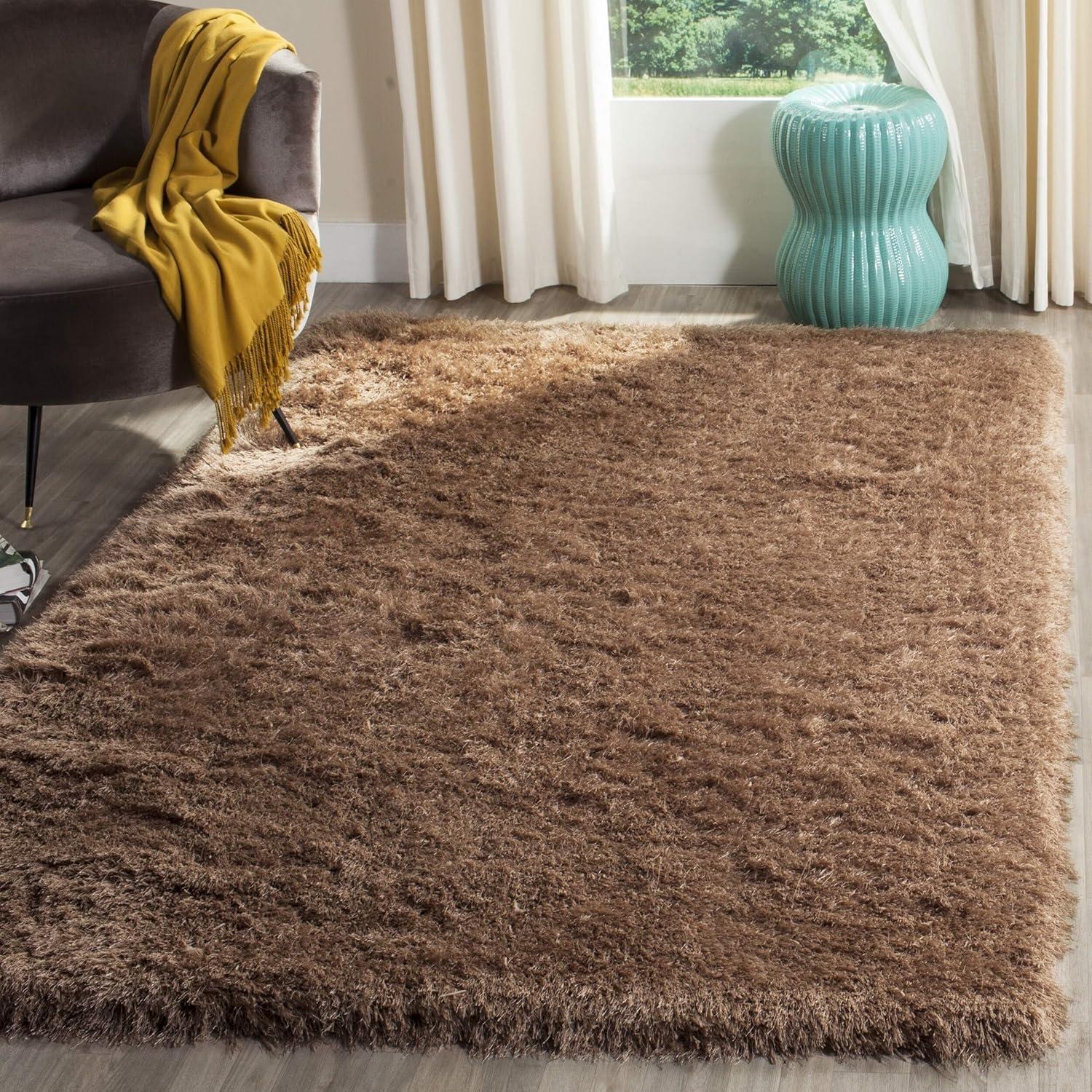 image:imageSAFAVIEH Venice Shag Collection Area Rug 5 x 7 Champagne Handmade Glam 3inch Thick Ideal for High Traffic Areas in Living Room Bedroom SG256CTaupe