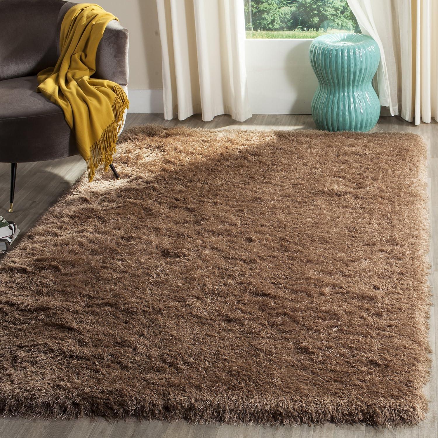 image:imageSAFAVIEH Venice Shag Collection Area Rug 5 x 7 Champagne Handmade Glam 3inch Thick Ideal for High Traffic Areas in Living Room Bedroom SG256CTaupe