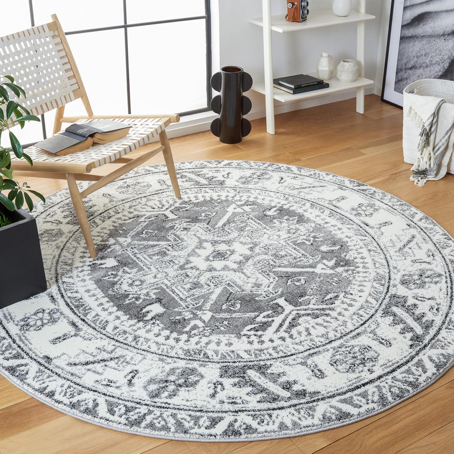 image:imageSAFAVIEH Vintage Hamadan Collection Area Rug 8 Round Red amp Multi Traditional Persian Design NonShedding amp Easy to Clean Ideal for Living Room Bedroom Dining Space VTH211AGreyIvory