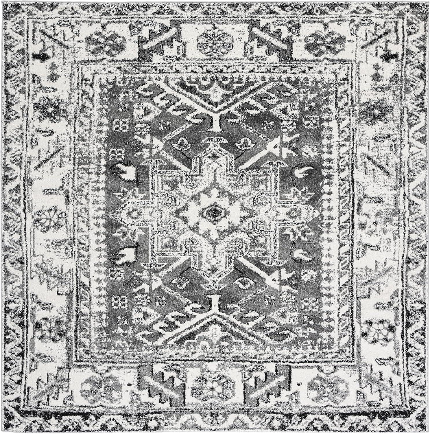image:imageSAFAVIEH Vintage Hamadan Collection Area Rug 8 Round Red amp Multi Traditional Persian Design NonShedding amp Easy to Clean Ideal for Living Room Bedroom Dining Space VTH211AGreyIvory