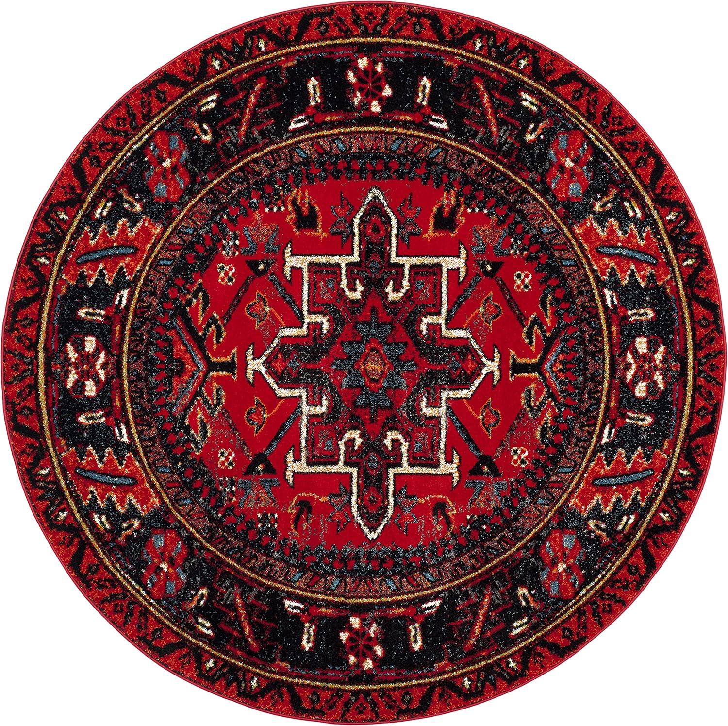 image:imageSAFAVIEH Vintage Hamadan Collection Area Rug 8 Round Red amp Multi Traditional Persian Design NonShedding amp Easy to Clean Ideal for Living Room Bedroom Dining Space VTH211ARedMulti