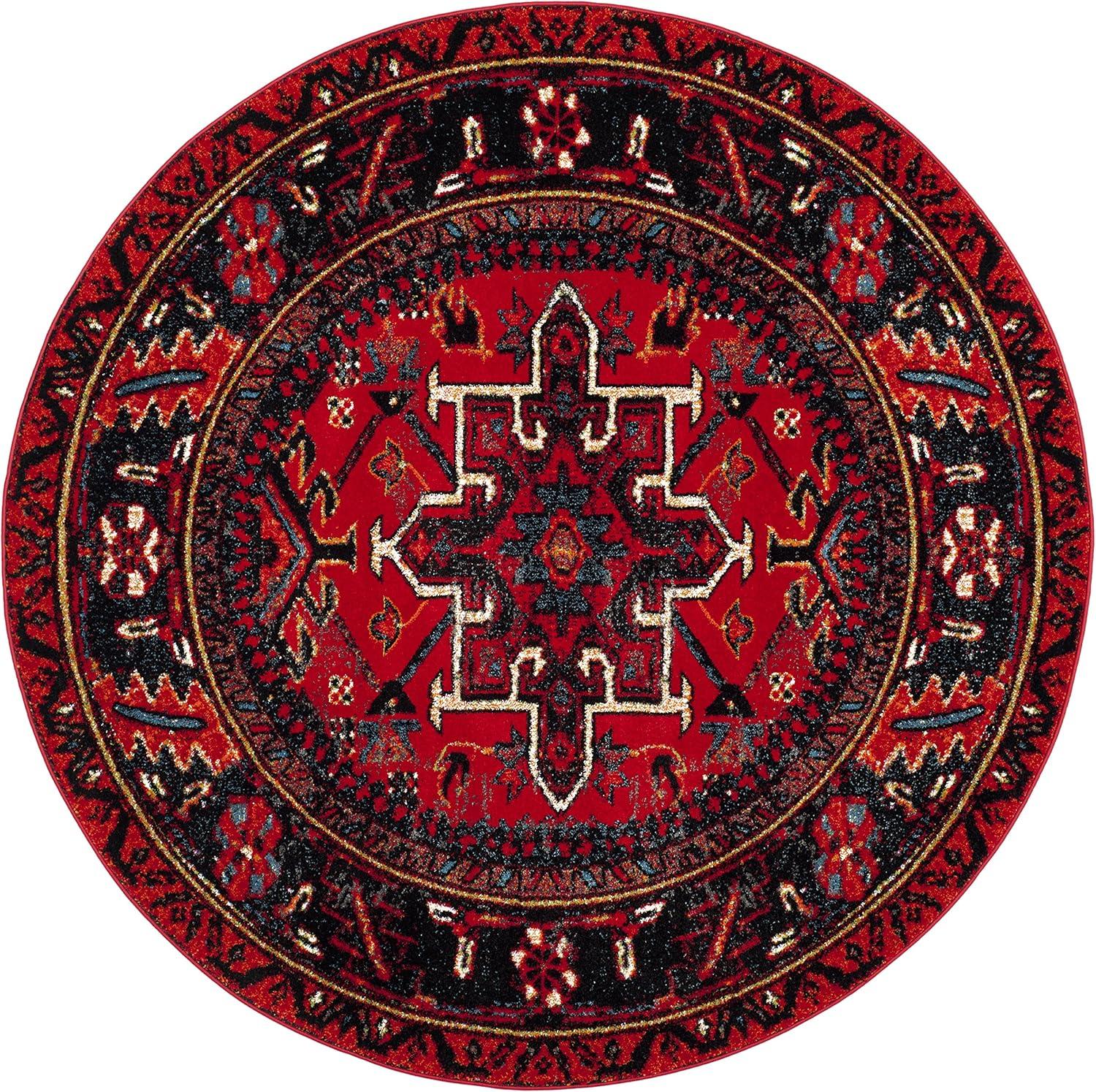 image:imageSAFAVIEH Vintage Hamadan Collection Area Rug 8 Round Red amp Multi Traditional Persian Design NonShedding amp Easy to Clean Ideal for Living Room Bedroom Dining Space VTH211ARedMulti