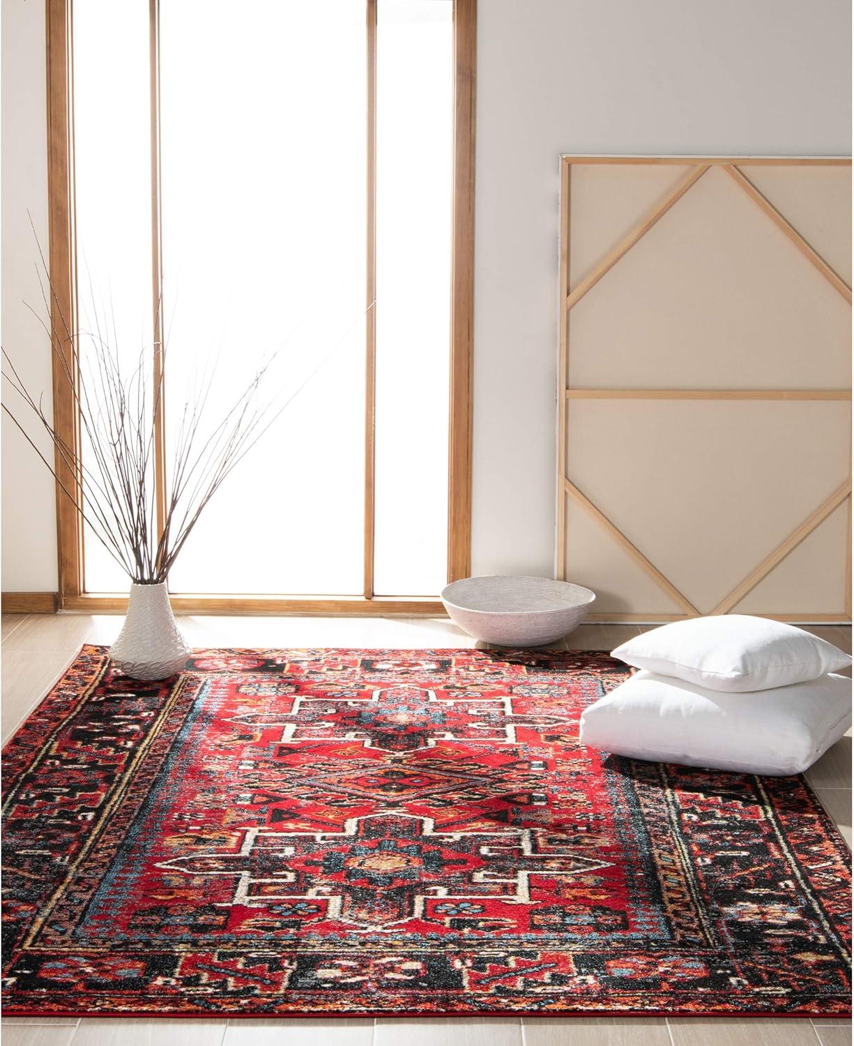 image:imageSAFAVIEH Vintage Hamadan Collection Area Rug 8 Round Red amp Multi Traditional Persian Design NonShedding amp Easy to Clean Ideal for Living Room Bedroom Dining Space VTH211ARedMulti