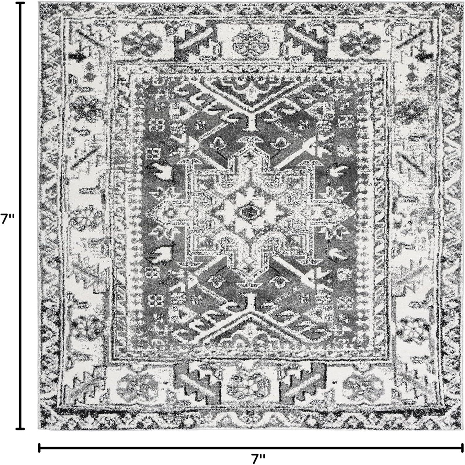 image:imageSAFAVIEH Vintage Hamadan Collection Area Rug 8 Round Red amp Multi Traditional Persian Design NonShedding amp Easy to Clean Ideal for Living Room Bedroom Dining Space VTH211AGreyIvory
