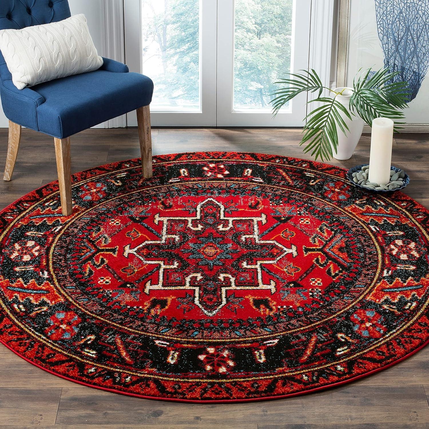 image:imageSAFAVIEH Vintage Hamadan Collection Area Rug 8 Round Red amp Multi Traditional Persian Design NonShedding amp Easy to Clean Ideal for Living Room Bedroom Dining Space VTH211ARedMulti