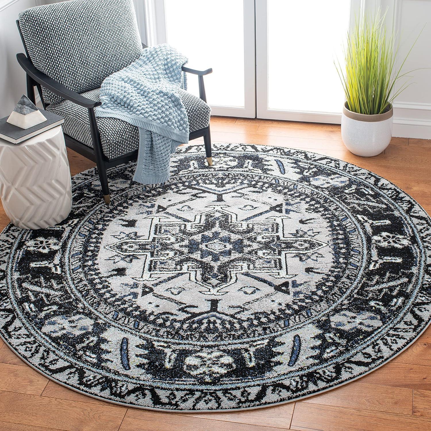 image:imageSAFAVIEH Vintage Hamadan Collection Area Rug 8 Round Red amp Multi Traditional Persian Design NonShedding amp Easy to Clean Ideal for Living Room Bedroom Dining Space VTH211ALight GreyDark Grey