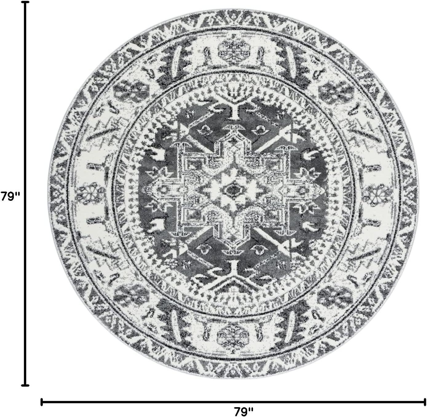 image:imageSAFAVIEH Vintage Hamadan Collection Area Rug 8 Round Red amp Multi Traditional Persian Design NonShedding amp Easy to Clean Ideal for Living Room Bedroom Dining Space VTH211AGreyIvory