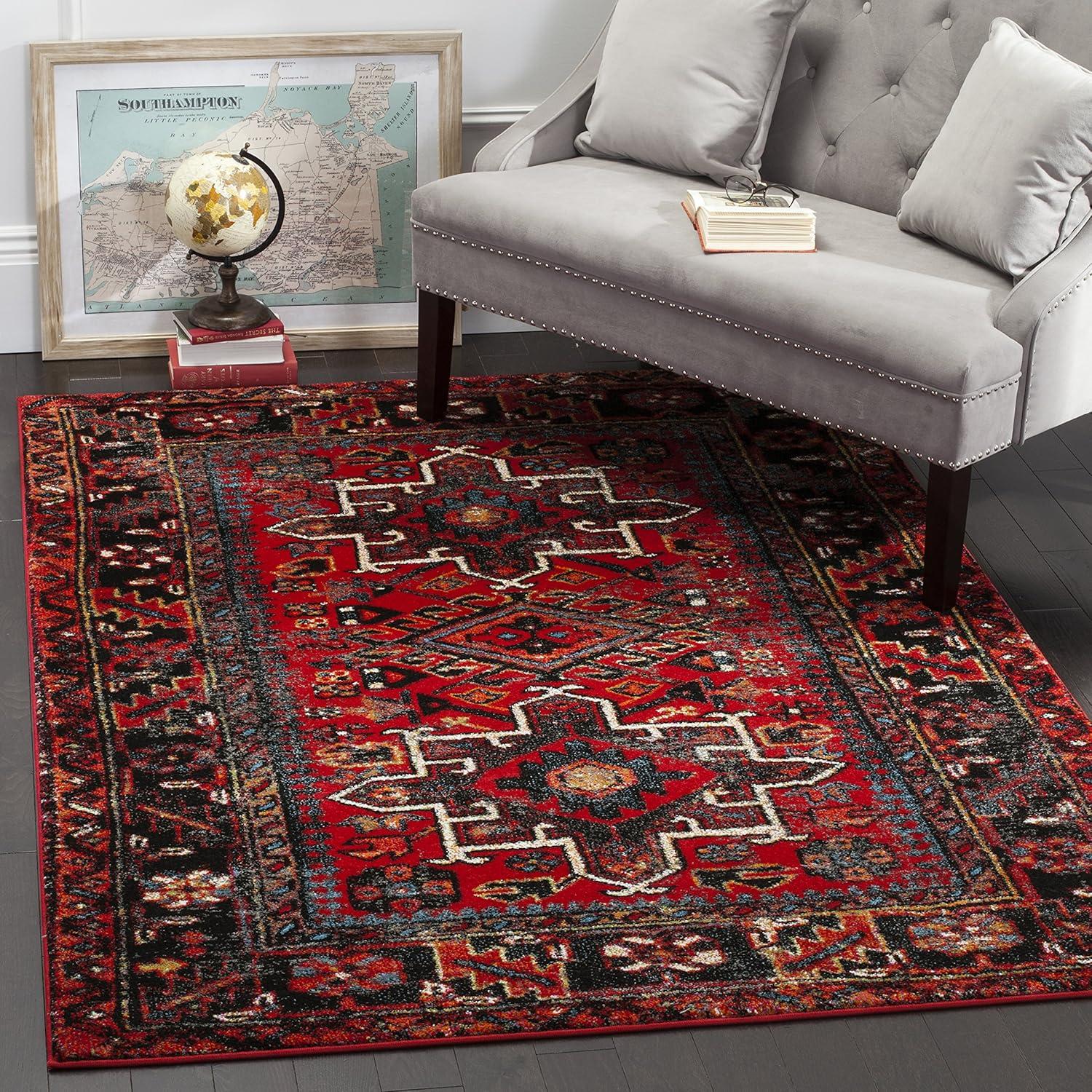image:imageSAFAVIEH Vintage Hamadan Collection Area Rug 8 Round Red amp Multi Traditional Persian Design NonShedding amp Easy to Clean Ideal for Living Room Bedroom Dining Space VTH211ARedMulti