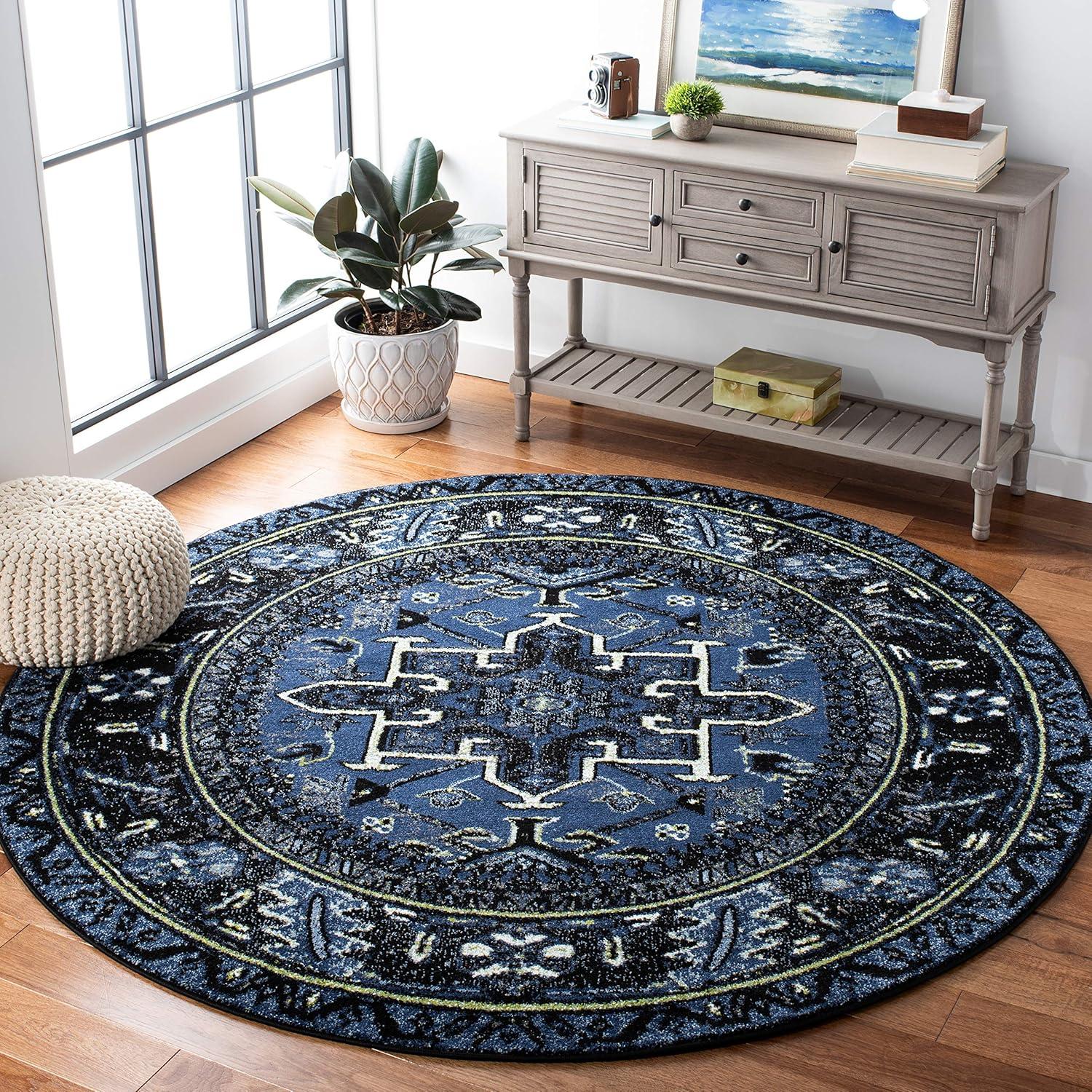 image:imageSAFAVIEH Vintage Hamadan Collection Area Rug 8 Round Red amp Multi Traditional Persian Design NonShedding amp Easy to Clean Ideal for Living Room Bedroom Dining Space VTH211ABlueGrey