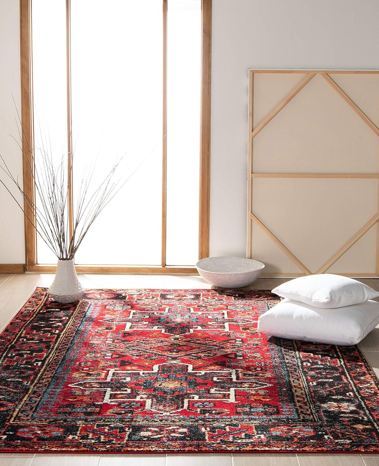 image:imageSAFAVIEH Vintage Hamadan Collection Area Rug 8 Round Red amp Multi Traditional Persian Design NonShedding amp Easy to Clean Ideal for Living Room Bedroom Dining Space VTH211ARedMulti