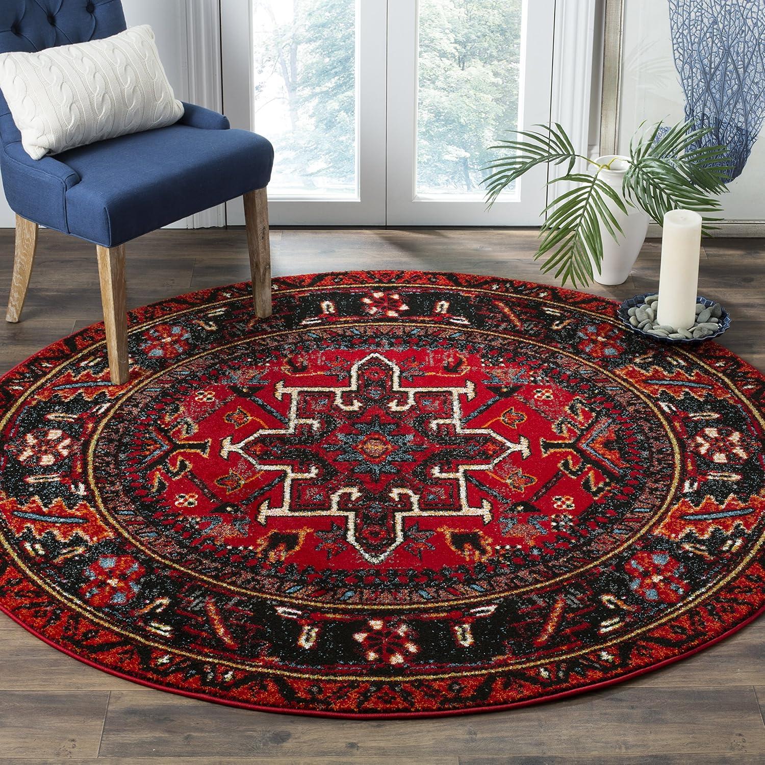 image:imageSAFAVIEH Vintage Hamadan Collection Area Rug 8 Round Red amp Multi Traditional Persian Design NonShedding amp Easy to Clean Ideal for Living Room Bedroom Dining Space VTH211ARedMulti