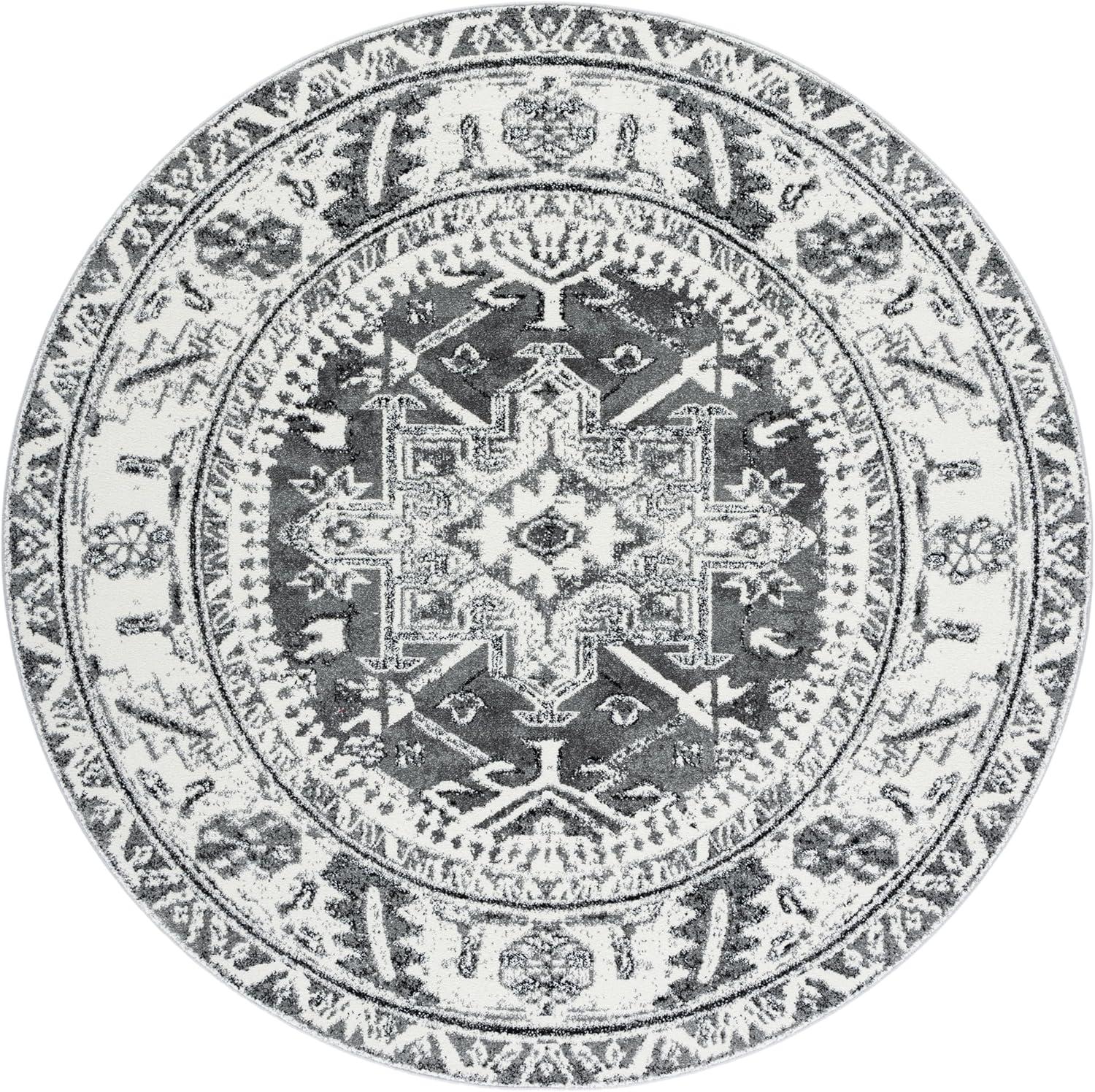 image:imageSAFAVIEH Vintage Hamadan Collection Area Rug 8 Round Red amp Multi Traditional Persian Design NonShedding amp Easy to Clean Ideal for Living Room Bedroom Dining Space VTH211AGreyIvory
