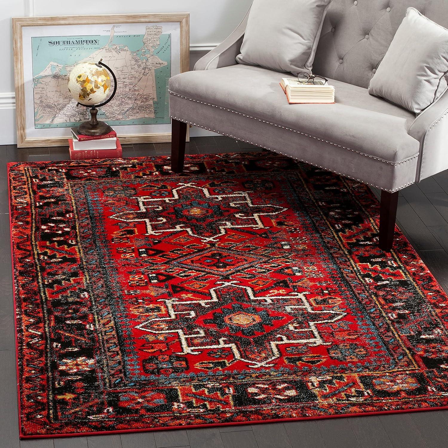 image:imageSAFAVIEH Vintage Hamadan Collection Area Rug 8 Round Red amp Multi Traditional Persian Design NonShedding amp Easy to Clean Ideal for Living Room Bedroom Dining Space VTH211ARedMulti