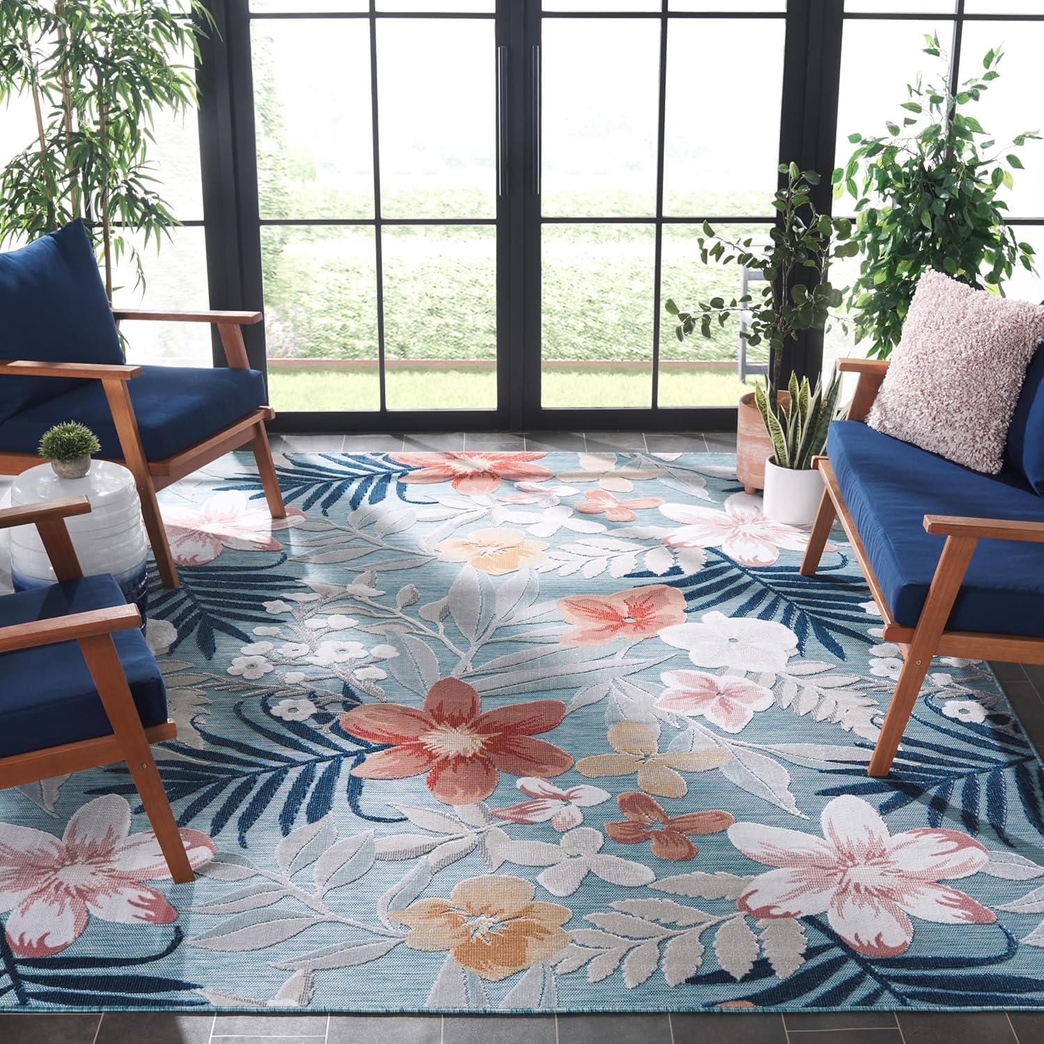 image:imageSAFAVIEH Washable Rug Outdoor Cabana Collection 9 x 12 Aqua amp Rust NonShedding amp Easy to Clean Ideal for Patio Backyard Mudroom CBN454JAquaRust