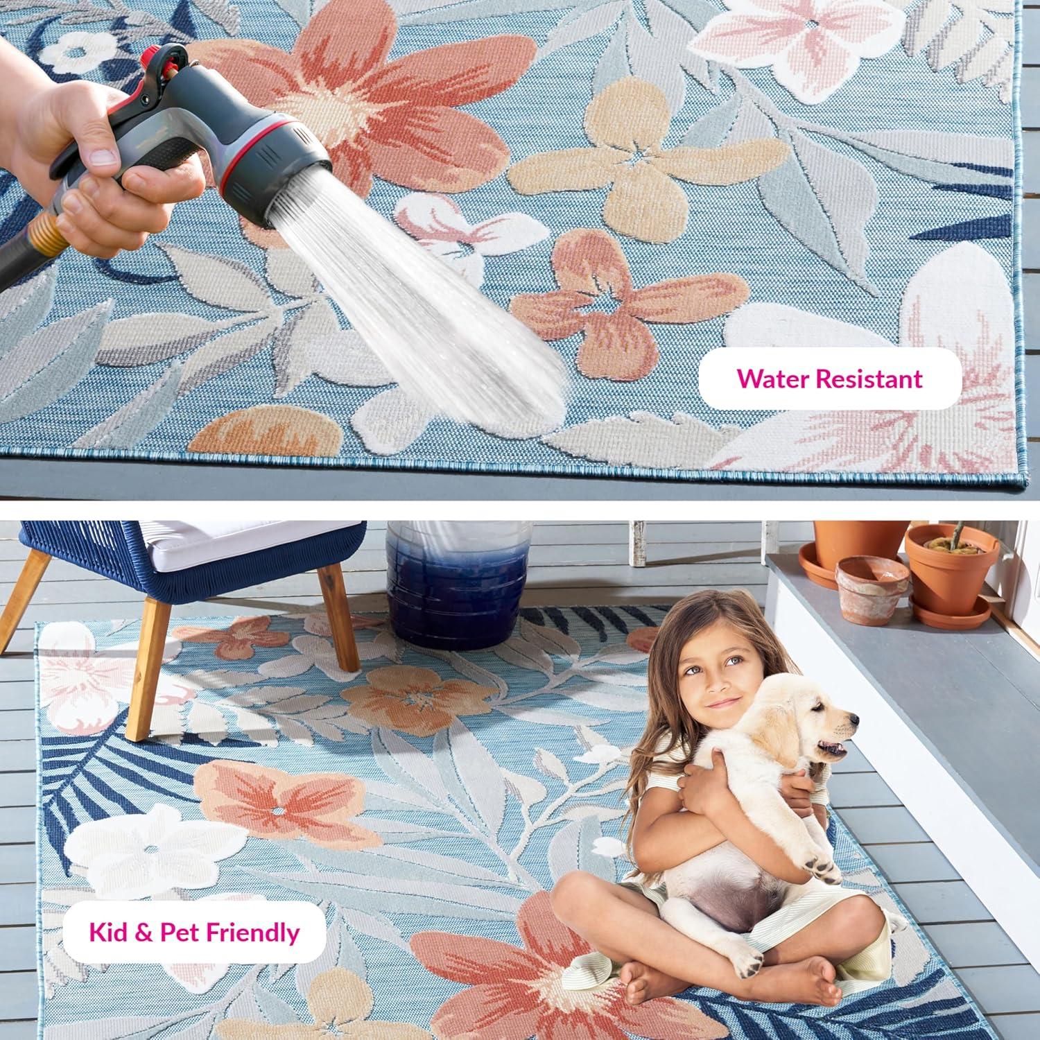 image:imageSAFAVIEH Washable Rug Outdoor Cabana Collection 9 x 12 Aqua amp Rust NonShedding amp Easy to Clean Ideal for Patio Backyard Mudroom CBN454JAquaRust