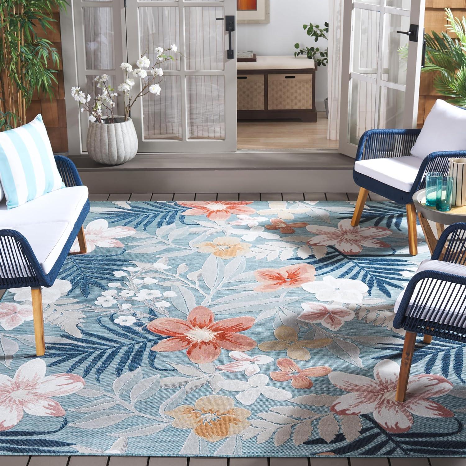image:imageSAFAVIEH Washable Rug Outdoor Cabana Collection 9 x 12 Aqua amp Rust NonShedding amp Easy to Clean Ideal for Patio Backyard Mudroom CBN454JAquaRust