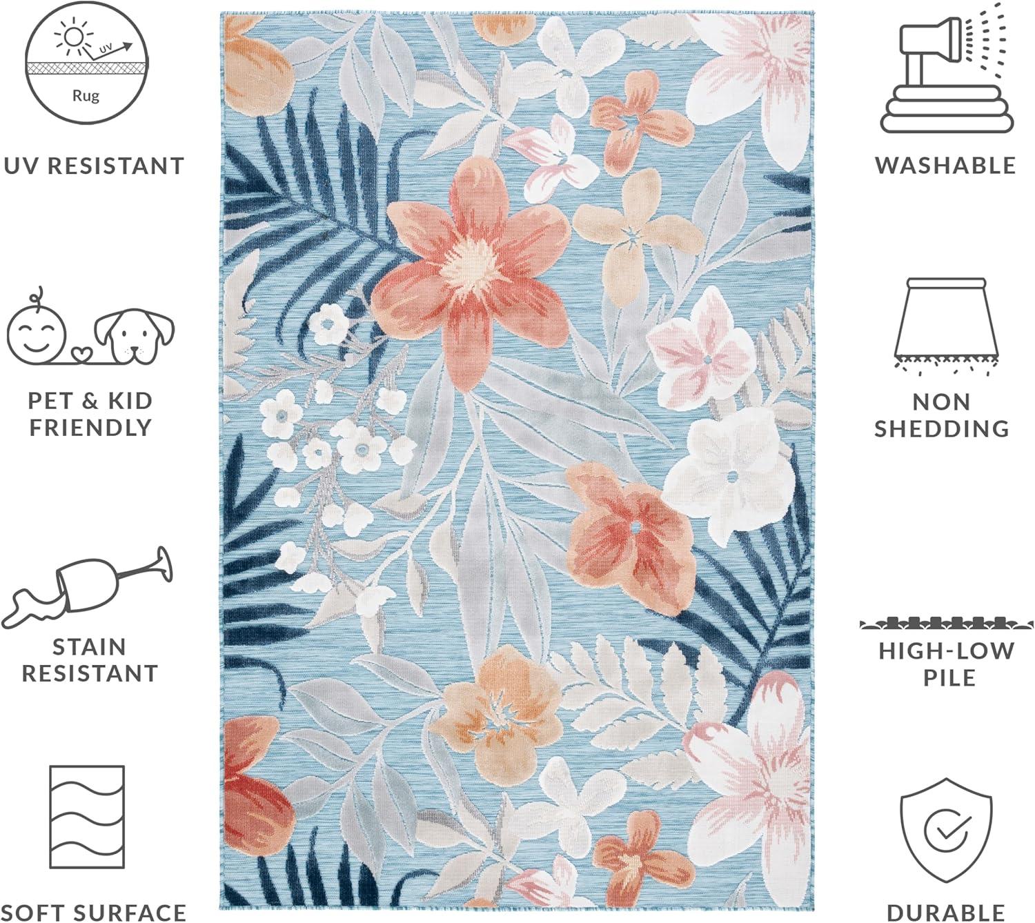 image:imageSAFAVIEH Washable Rug Outdoor Cabana Collection 9 x 12 Aqua amp Rust NonShedding amp Easy to Clean Ideal for Patio Backyard Mudroom CBN454JAquaRust