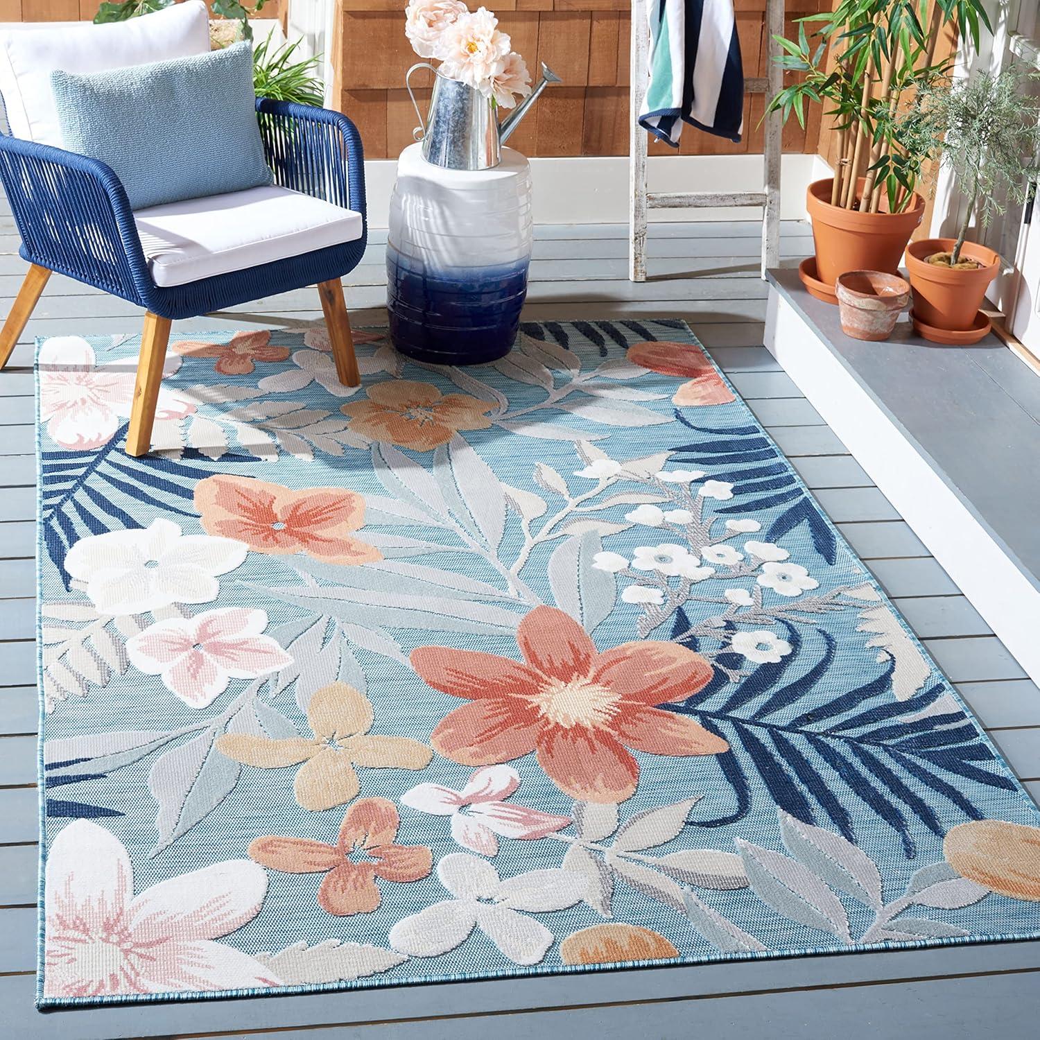 image:imageSAFAVIEH Washable Rug Outdoor Cabana Collection 9 x 12 Aqua amp Rust NonShedding amp Easy to Clean Ideal for Patio Backyard Mudroom CBN454JAquaRust