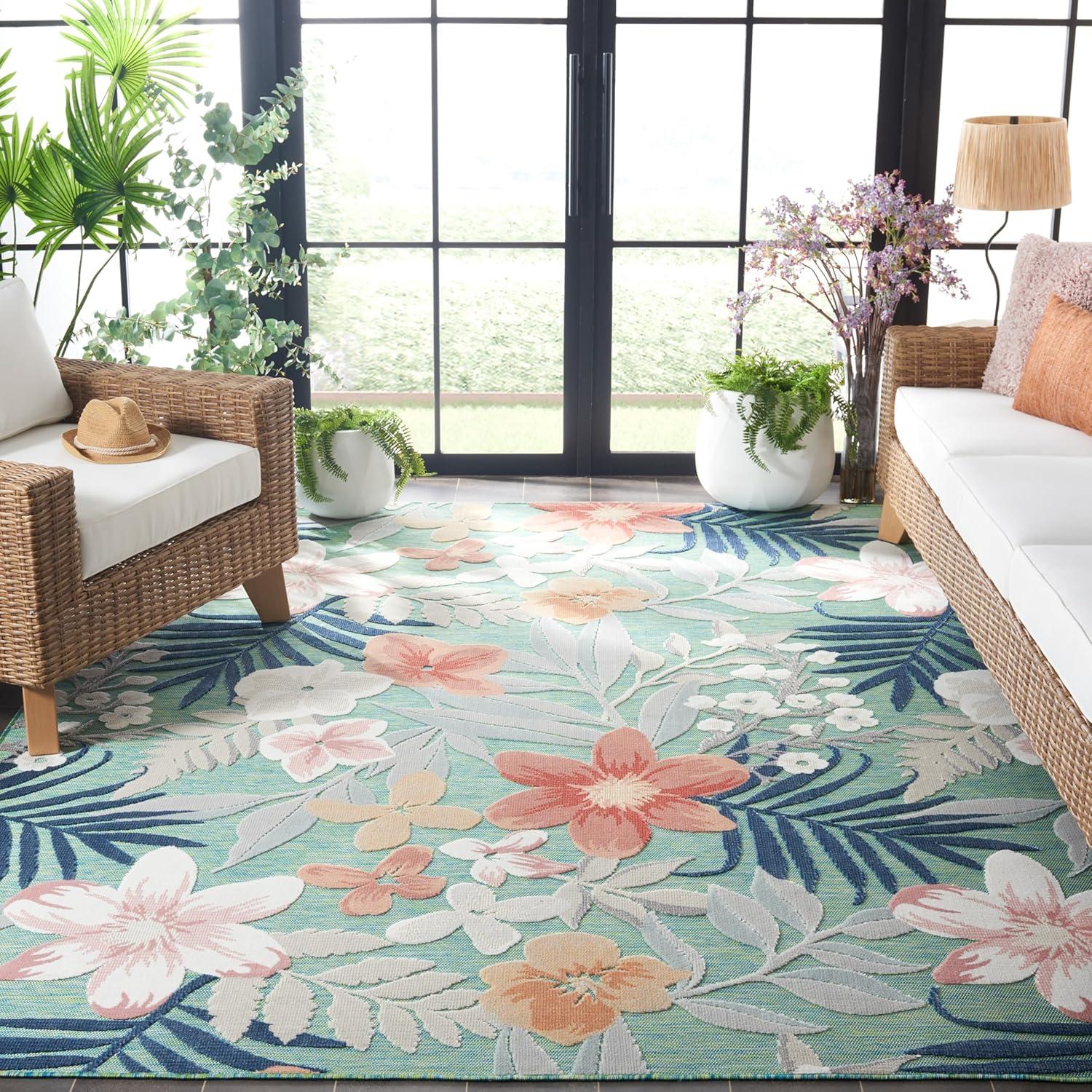 image:imageSAFAVIEH Washable Rug Outdoor Cabana Collection 9 x 12 Aqua amp Rust NonShedding amp Easy to Clean Ideal for Patio Backyard Mudroom CBN454JGreenRust