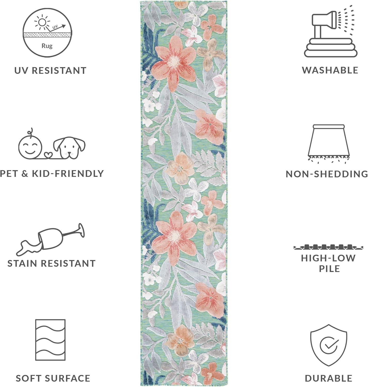 image:imageSAFAVIEH Washable Rug Outdoor Cabana Collection 9 x 12 Aqua amp Rust NonShedding amp Easy to Clean Ideal for Patio Backyard Mudroom CBN454JGreenRust