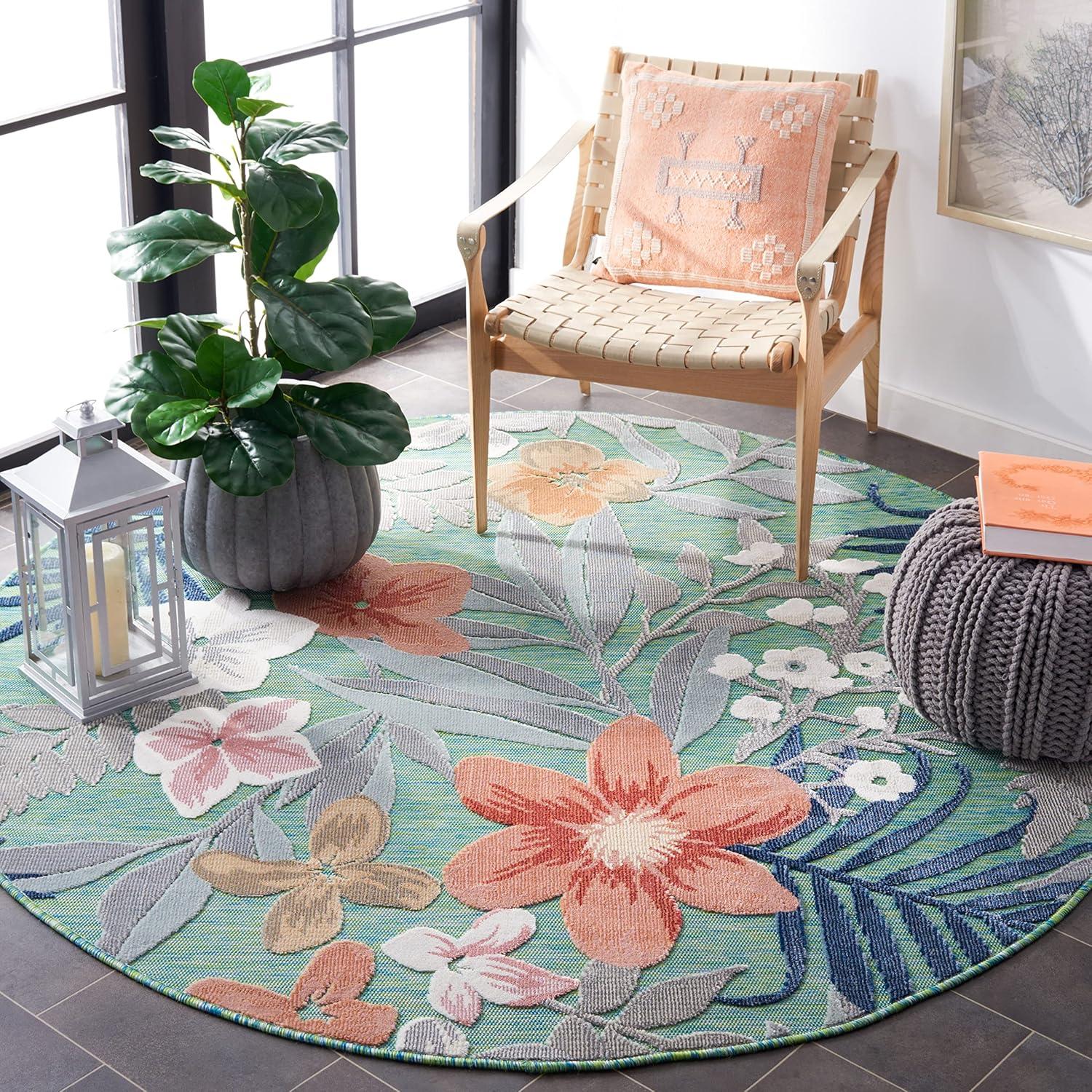 image:imageSAFAVIEH Washable Rug Outdoor Cabana Collection 9 x 12 Aqua amp Rust NonShedding amp Easy to Clean Ideal for Patio Backyard Mudroom CBN454JGreenRust