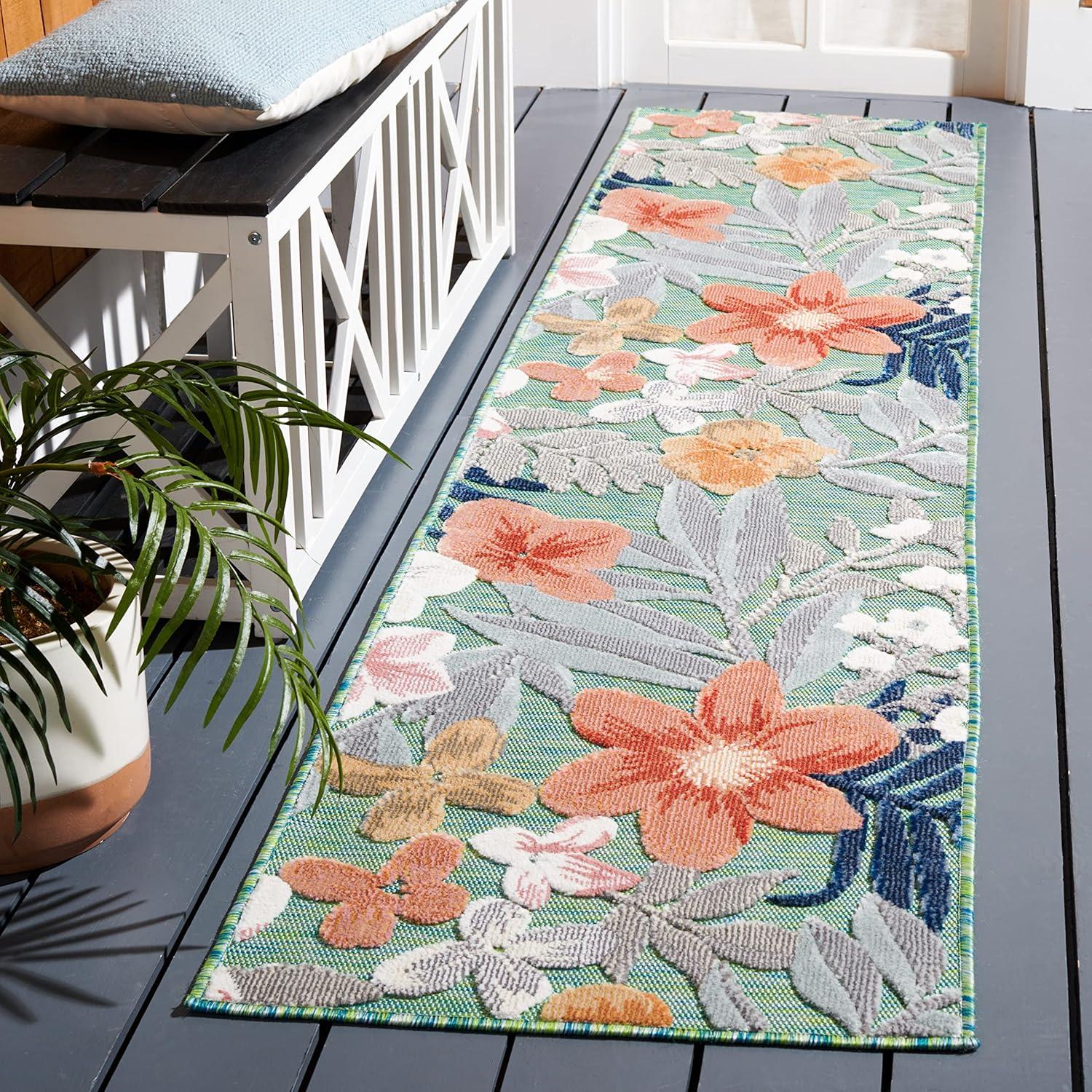 image:imageSAFAVIEH Washable Rug Outdoor Cabana Collection 9 x 12 Aqua amp Rust NonShedding amp Easy to Clean Ideal for Patio Backyard Mudroom CBN454JGreenRust