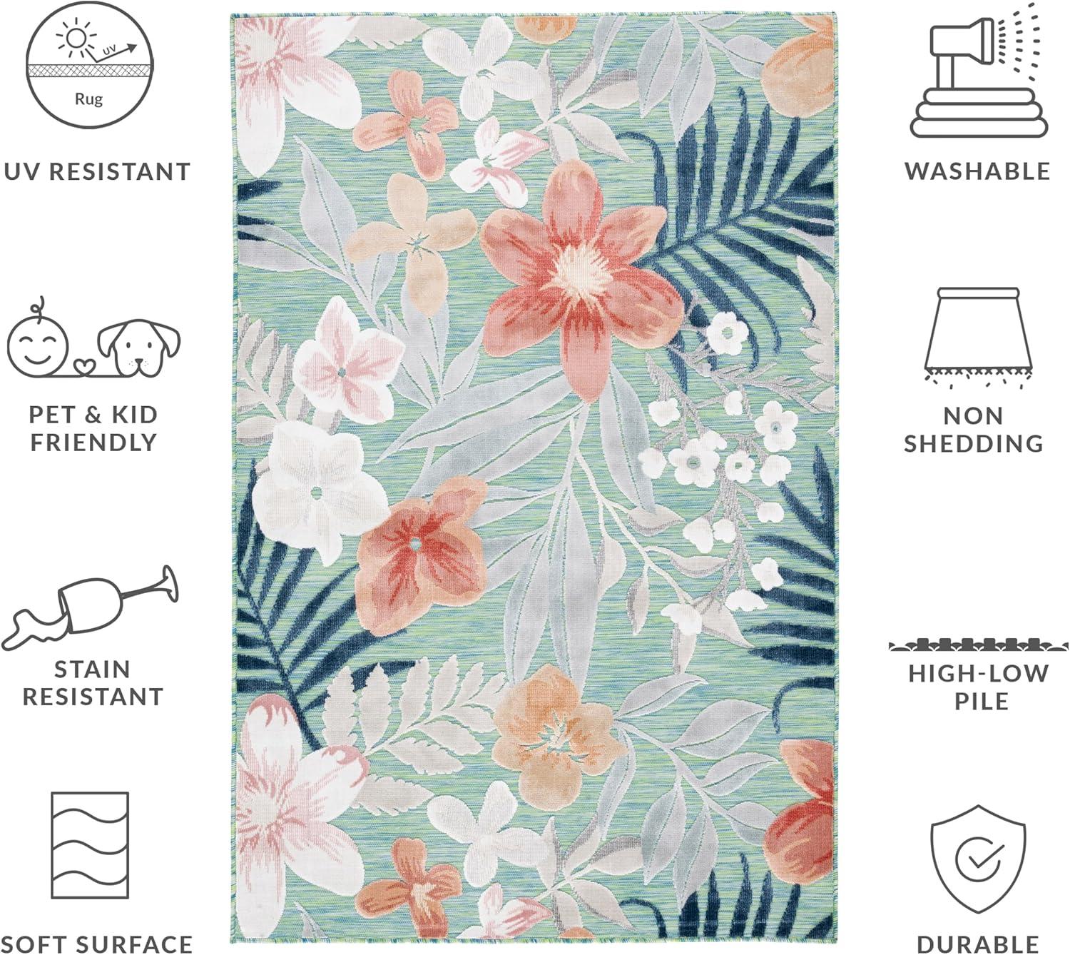 image:imageSAFAVIEH Washable Rug Outdoor Cabana Collection 9 x 12 Aqua amp Rust NonShedding amp Easy to Clean Ideal for Patio Backyard Mudroom CBN454JGreenRust