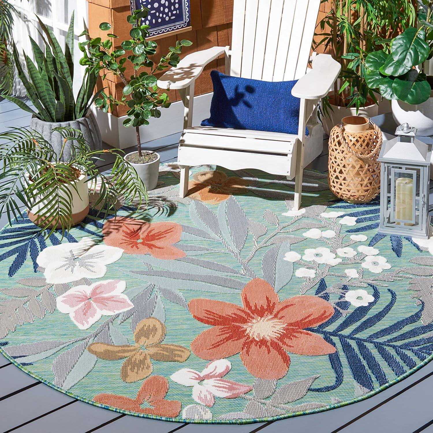 image:imageSAFAVIEH Washable Rug Outdoor Cabana Collection 9 x 12 Aqua amp Rust NonShedding amp Easy to Clean Ideal for Patio Backyard Mudroom CBN454JGreenRust