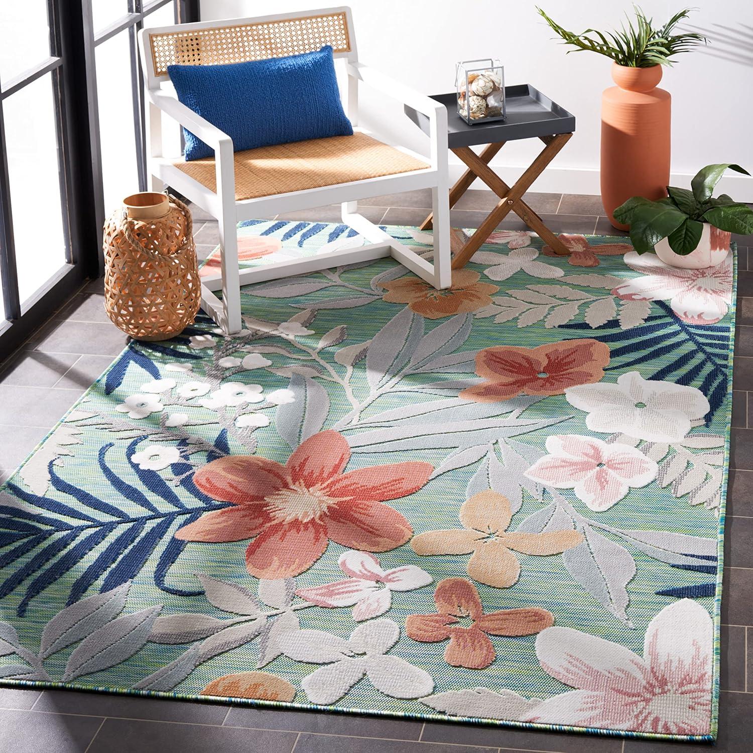 image:imageSAFAVIEH Washable Rug Outdoor Cabana Collection 9 x 12 Aqua amp Rust NonShedding amp Easy to Clean Ideal for Patio Backyard Mudroom CBN454JGreenRust