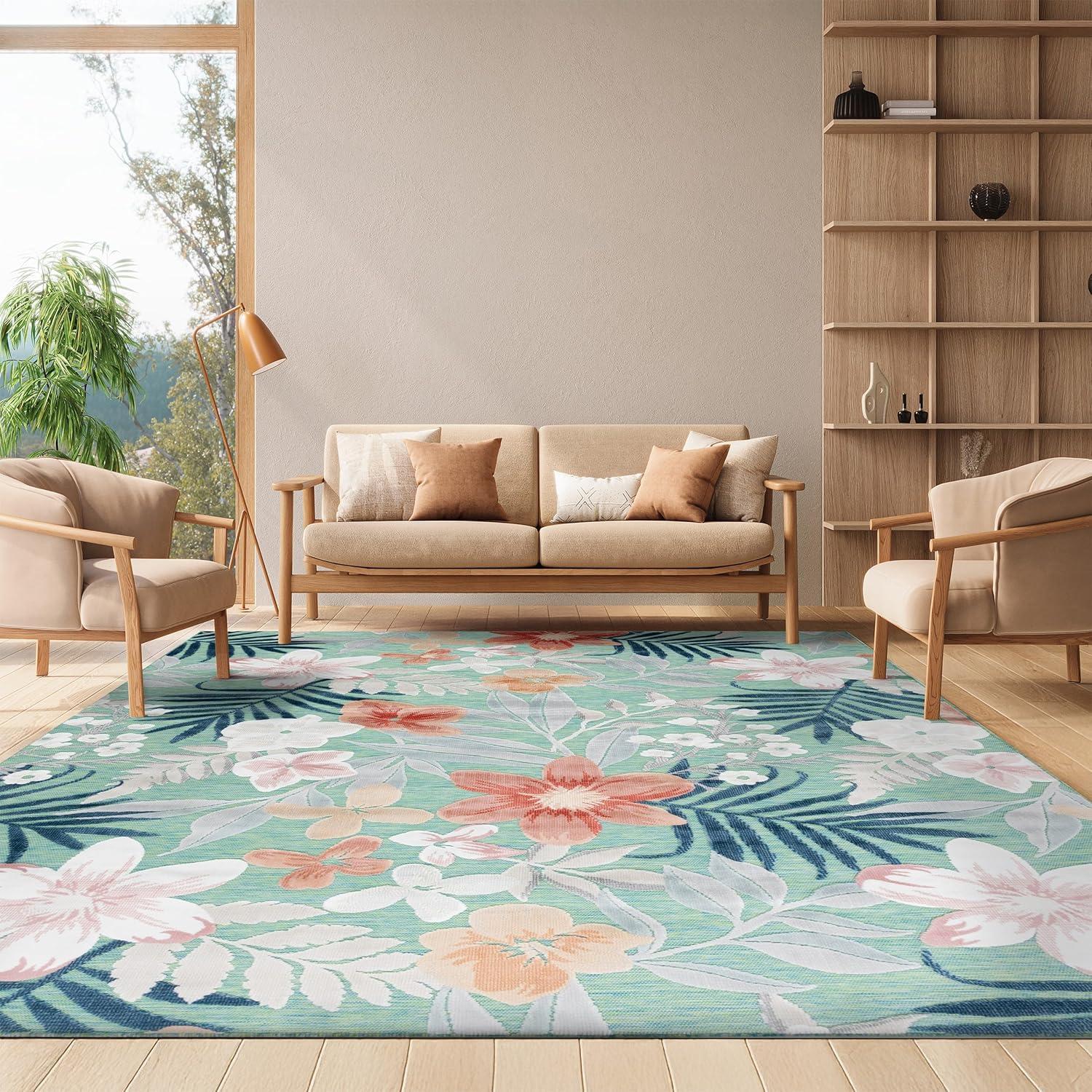 image:imageSAFAVIEH Washable Rug Outdoor Cabana Collection 9 x 12 Aqua amp Rust NonShedding amp Easy to Clean Ideal for Patio Backyard Mudroom CBN454JGreenRust