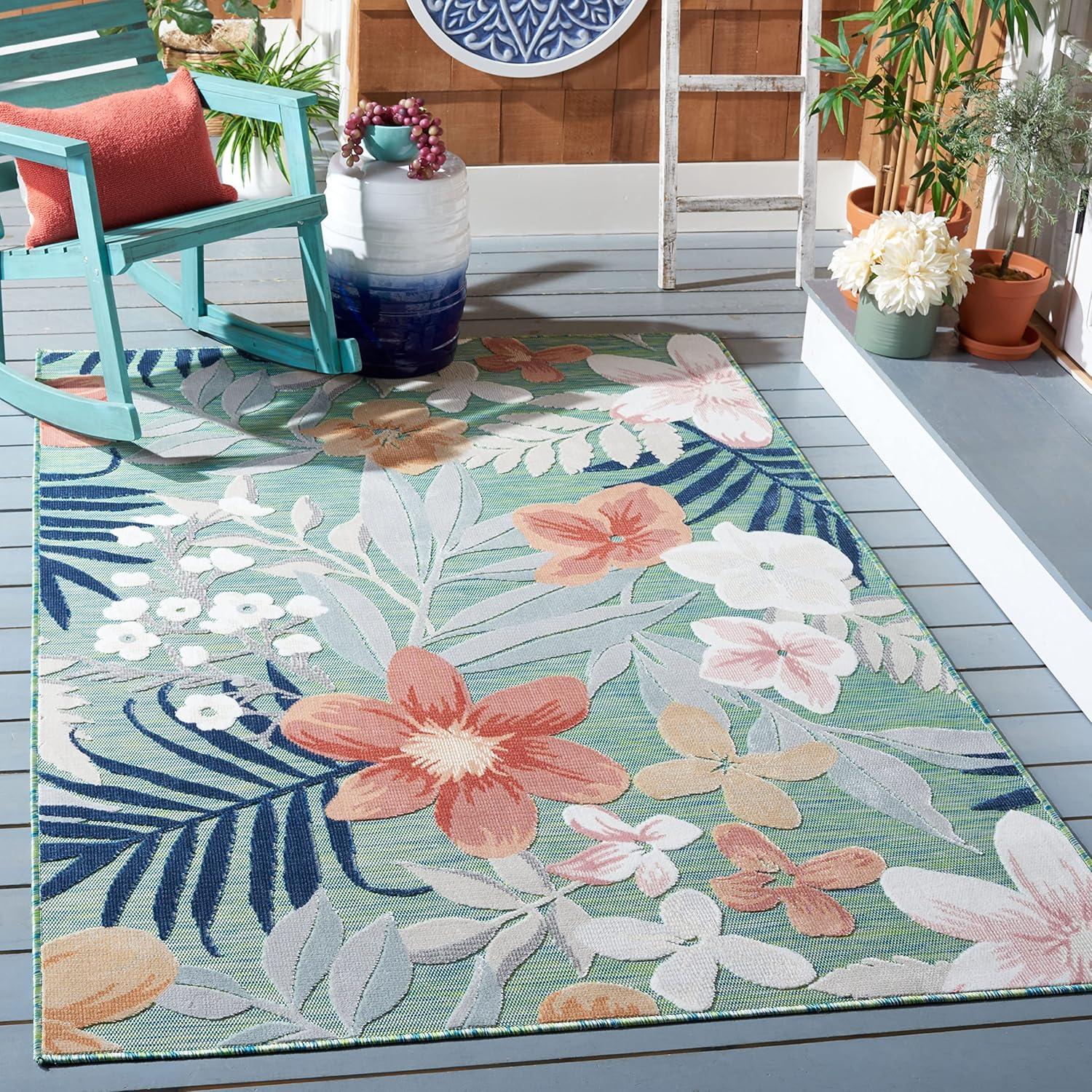 image:imageSAFAVIEH Washable Rug Outdoor Cabana Collection 9 x 12 Aqua amp Rust NonShedding amp Easy to Clean Ideal for Patio Backyard Mudroom CBN454JGreenRust