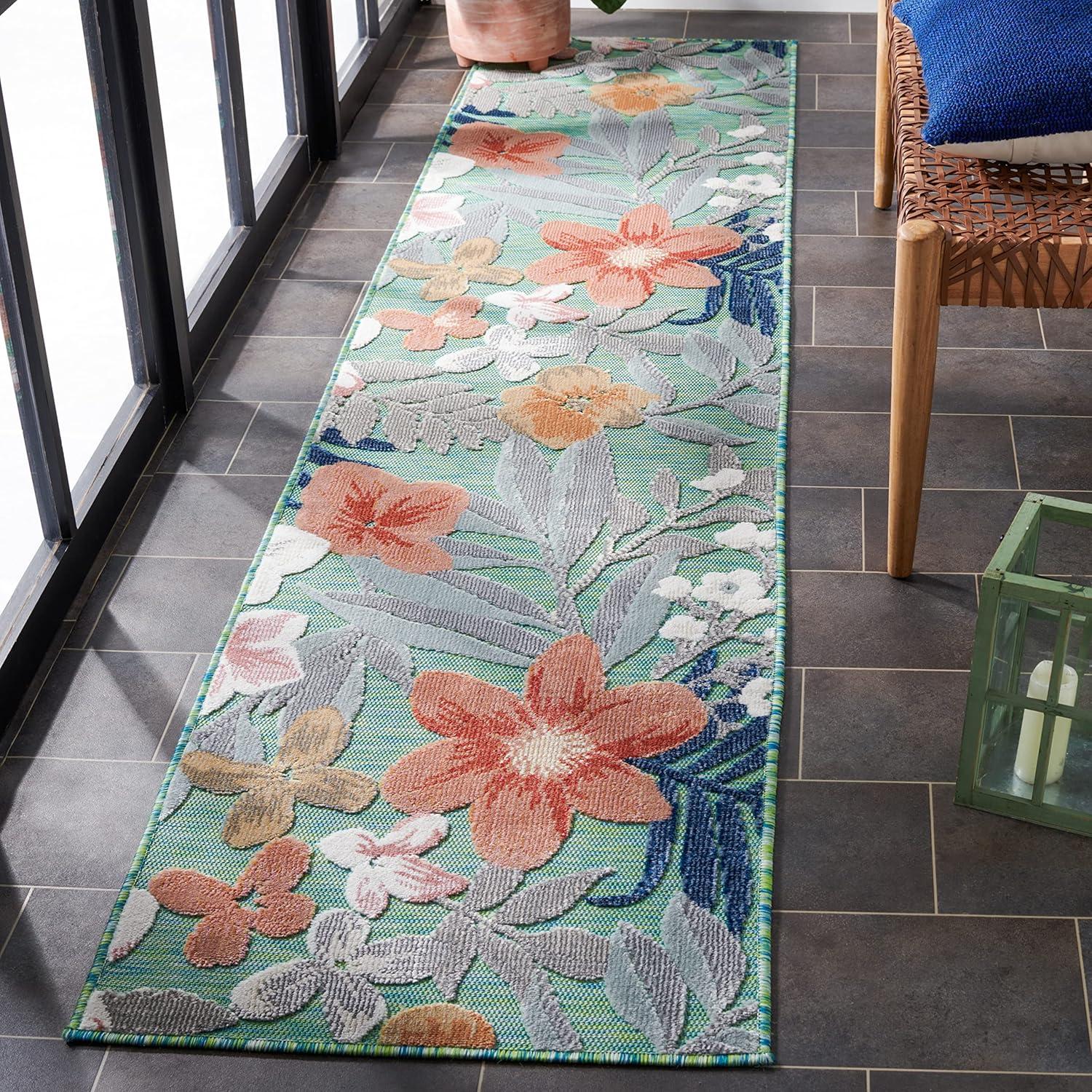 image:imageSAFAVIEH Washable Rug Outdoor Cabana Collection 9 x 12 Aqua amp Rust NonShedding amp Easy to Clean Ideal for Patio Backyard Mudroom CBN454JGreenRust