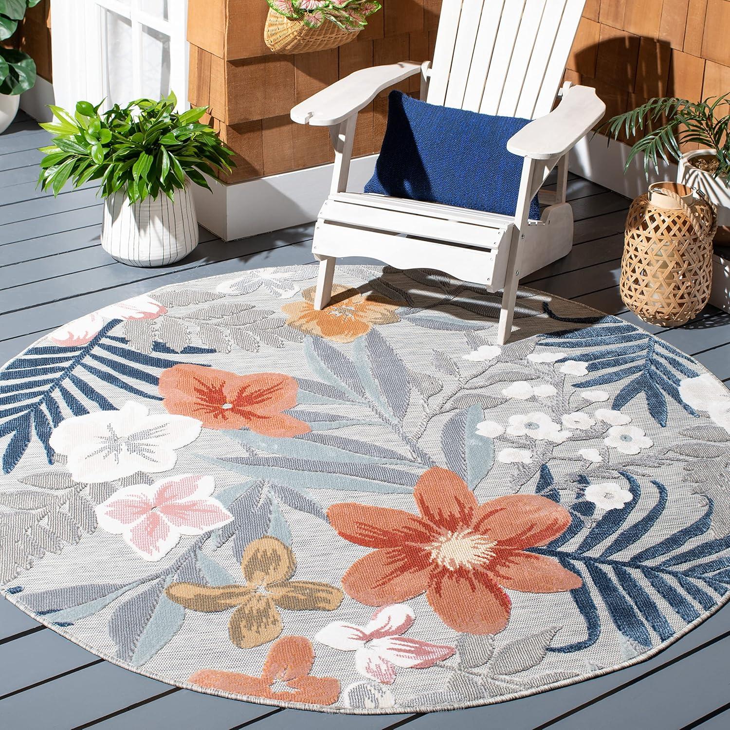image:imageSAFAVIEH Washable Rug Outdoor Cabana Collection 9 x 12 Aqua amp Rust NonShedding amp Easy to Clean Ideal for Patio Backyard Mudroom CBN454JGreyRust
