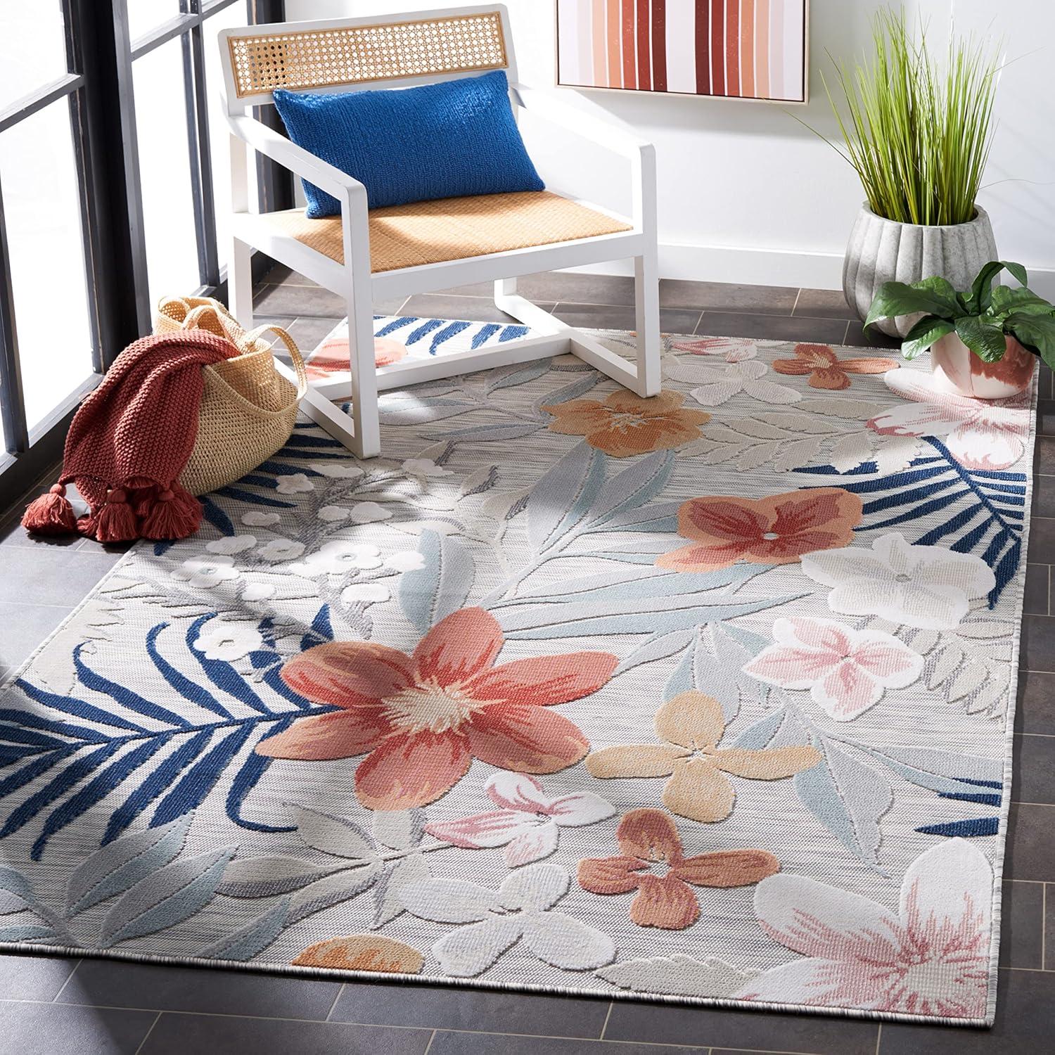 image:imageSAFAVIEH Washable Rug Outdoor Cabana Collection 9 x 12 Aqua amp Rust NonShedding amp Easy to Clean Ideal for Patio Backyard Mudroom CBN454JGreyRust