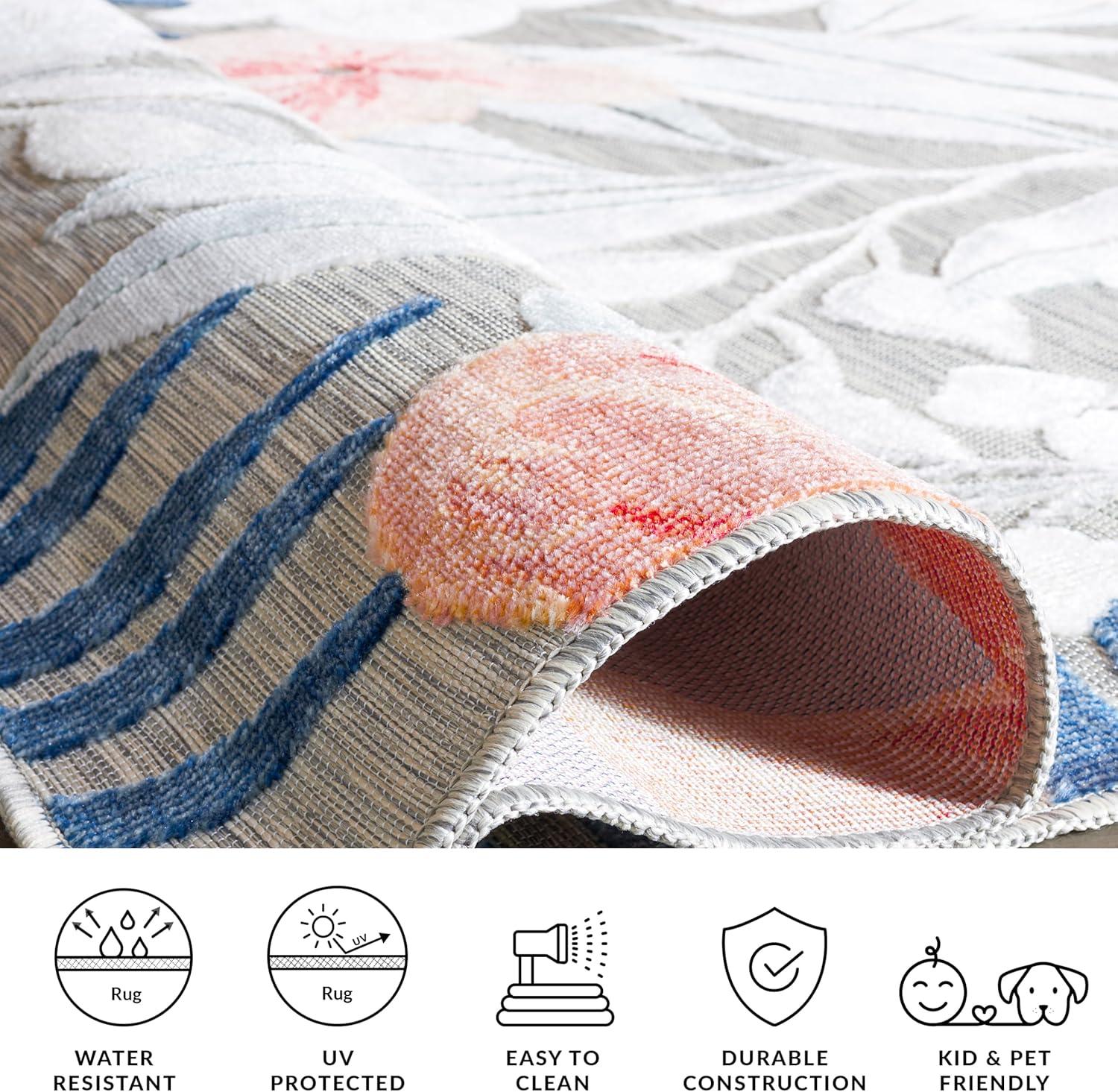image:imageSAFAVIEH Washable Rug Outdoor Cabana Collection 9 x 12 Aqua amp Rust NonShedding amp Easy to Clean Ideal for Patio Backyard Mudroom CBN454JGreyRust