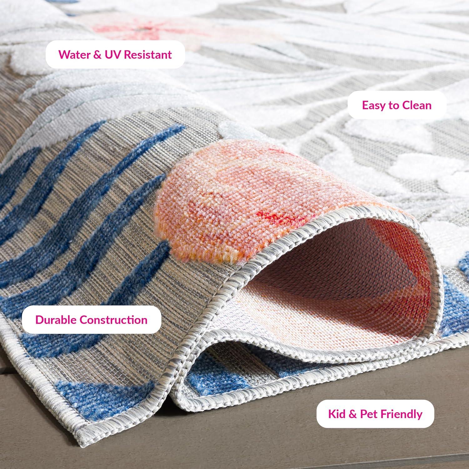 image:imageSAFAVIEH Washable Rug Outdoor Cabana Collection 9 x 12 Aqua amp Rust NonShedding amp Easy to Clean Ideal for Patio Backyard Mudroom CBN454JGreyRust