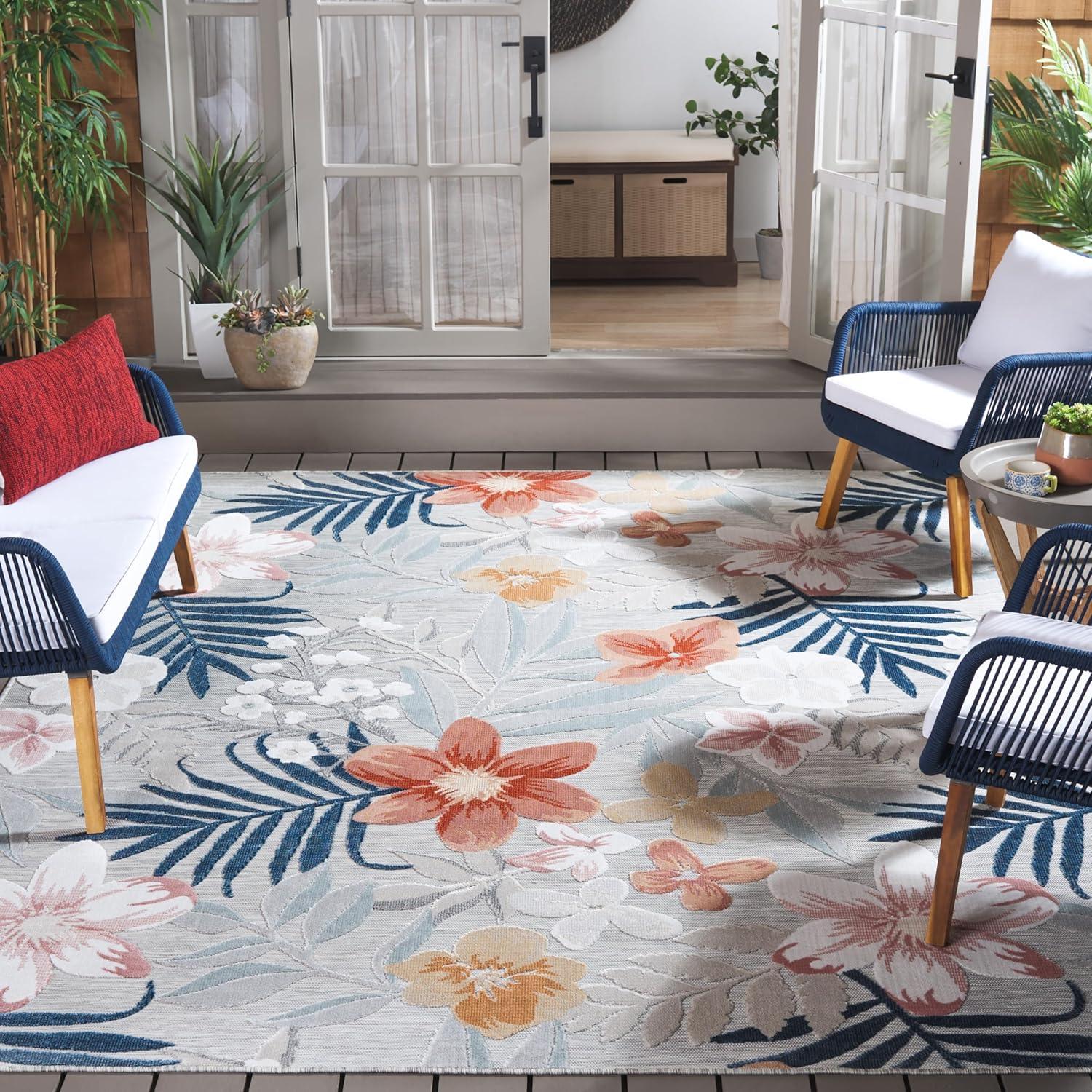 image:imageSAFAVIEH Washable Rug Outdoor Cabana Collection 9 x 12 Aqua amp Rust NonShedding amp Easy to Clean Ideal for Patio Backyard Mudroom CBN454JGreyRust