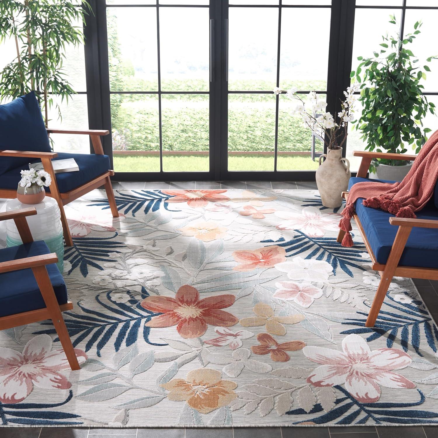 image:imageSAFAVIEH Washable Rug Outdoor Cabana Collection 9 x 12 Aqua amp Rust NonShedding amp Easy to Clean Ideal for Patio Backyard Mudroom CBN454JGreyRust