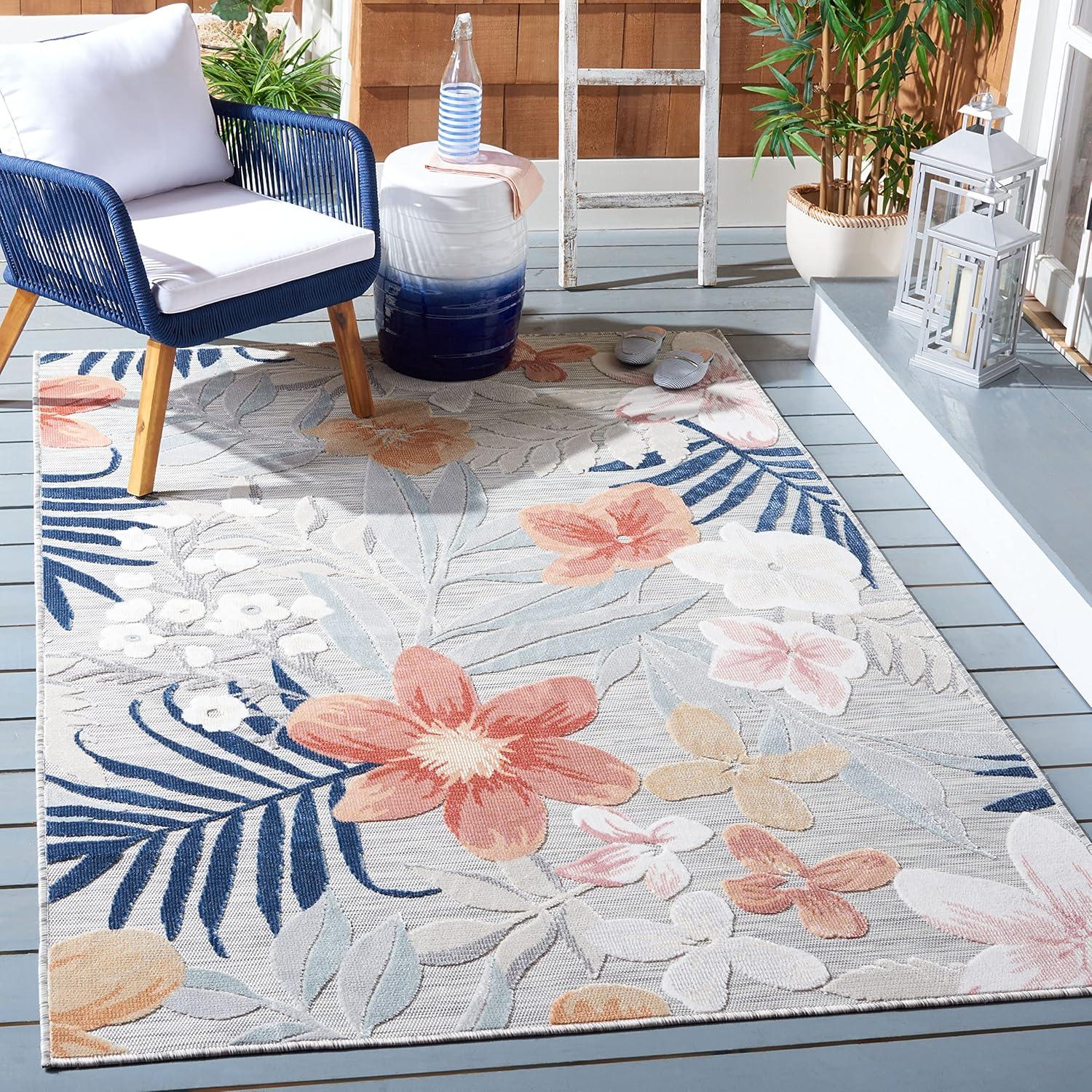 image:imageSAFAVIEH Washable Rug Outdoor Cabana Collection 9 x 12 Aqua amp Rust NonShedding amp Easy to Clean Ideal for Patio Backyard Mudroom CBN454JGreyRust