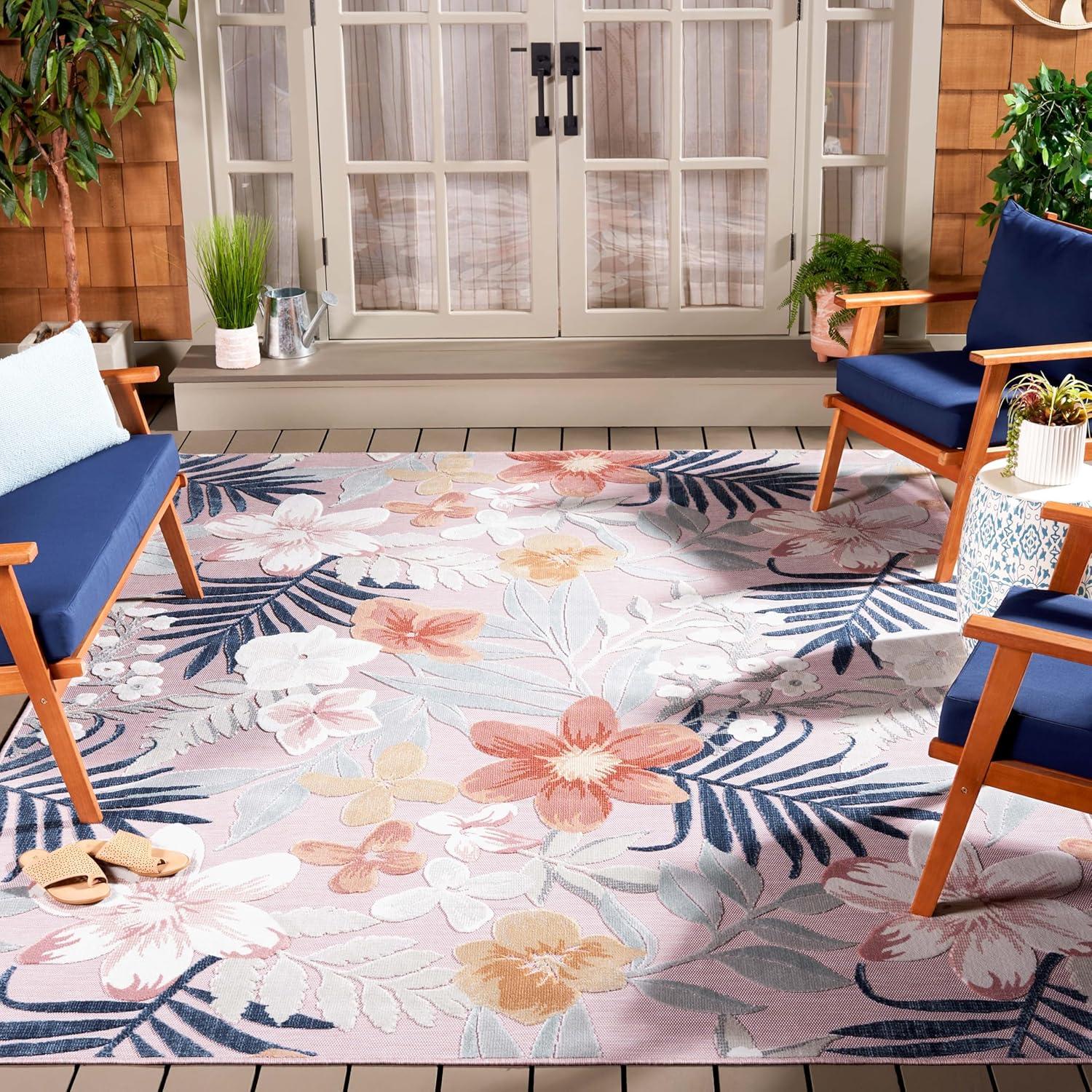 image:imageSAFAVIEH Washable Rug Outdoor Cabana Collection 9 x 12 Aqua amp Rust NonShedding amp Easy to Clean Ideal for Patio Backyard Mudroom CBN454JPinkGrey